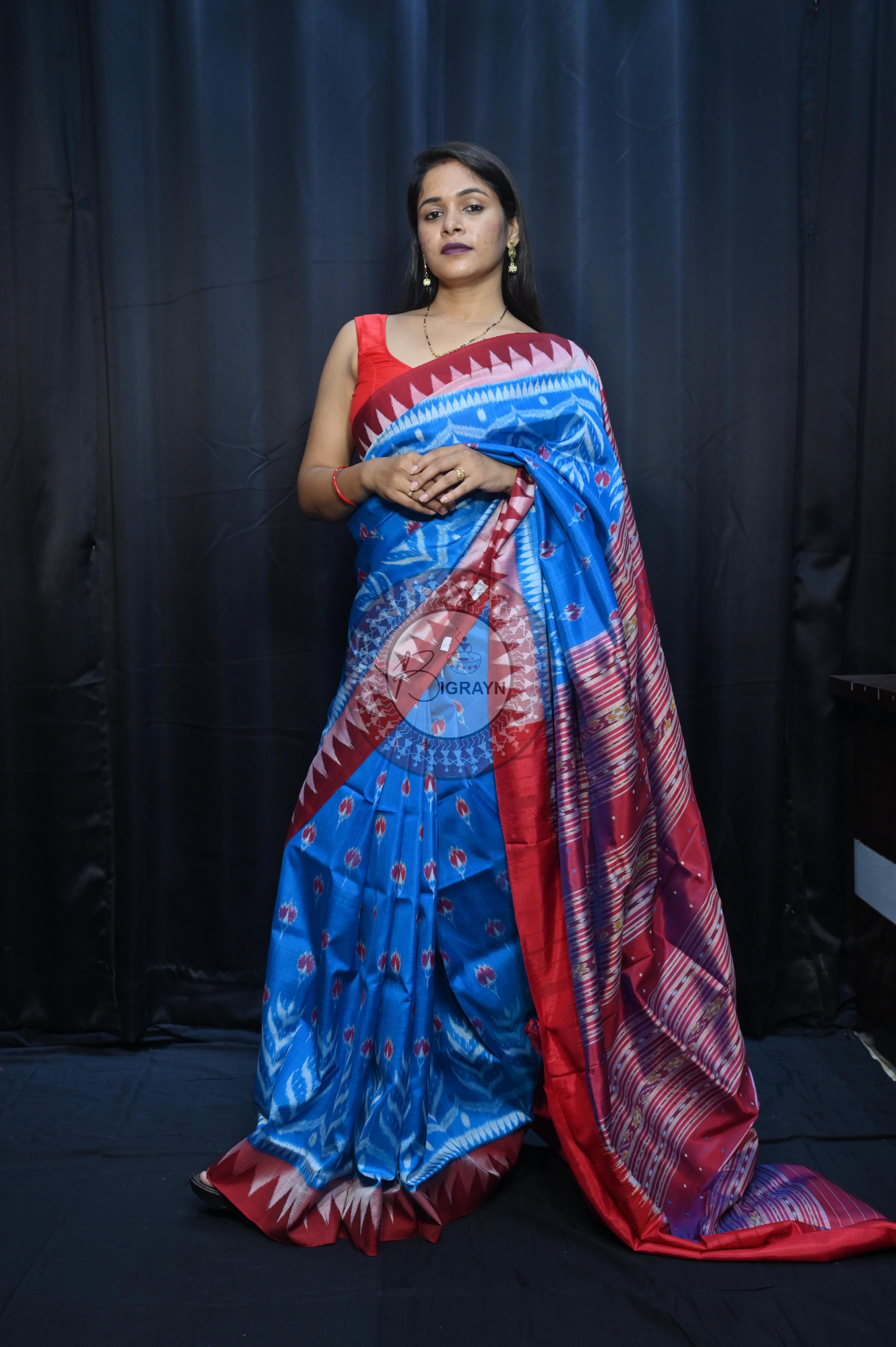 Copper Sulphate Maroon Flower Design Mulberry Silk Saree
