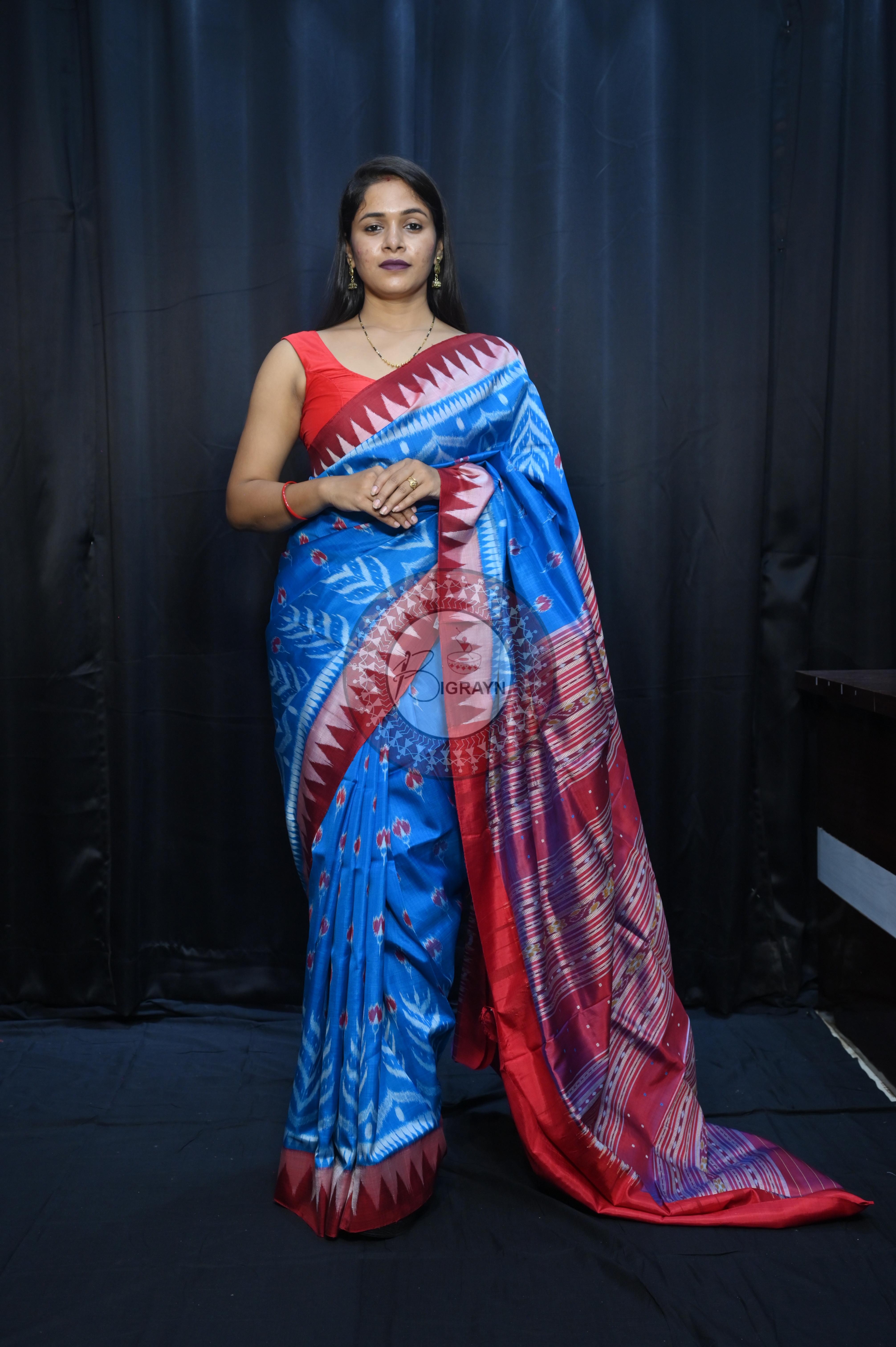 Copper Sulphate Maroon Flower Design Mulberry Silk Saree