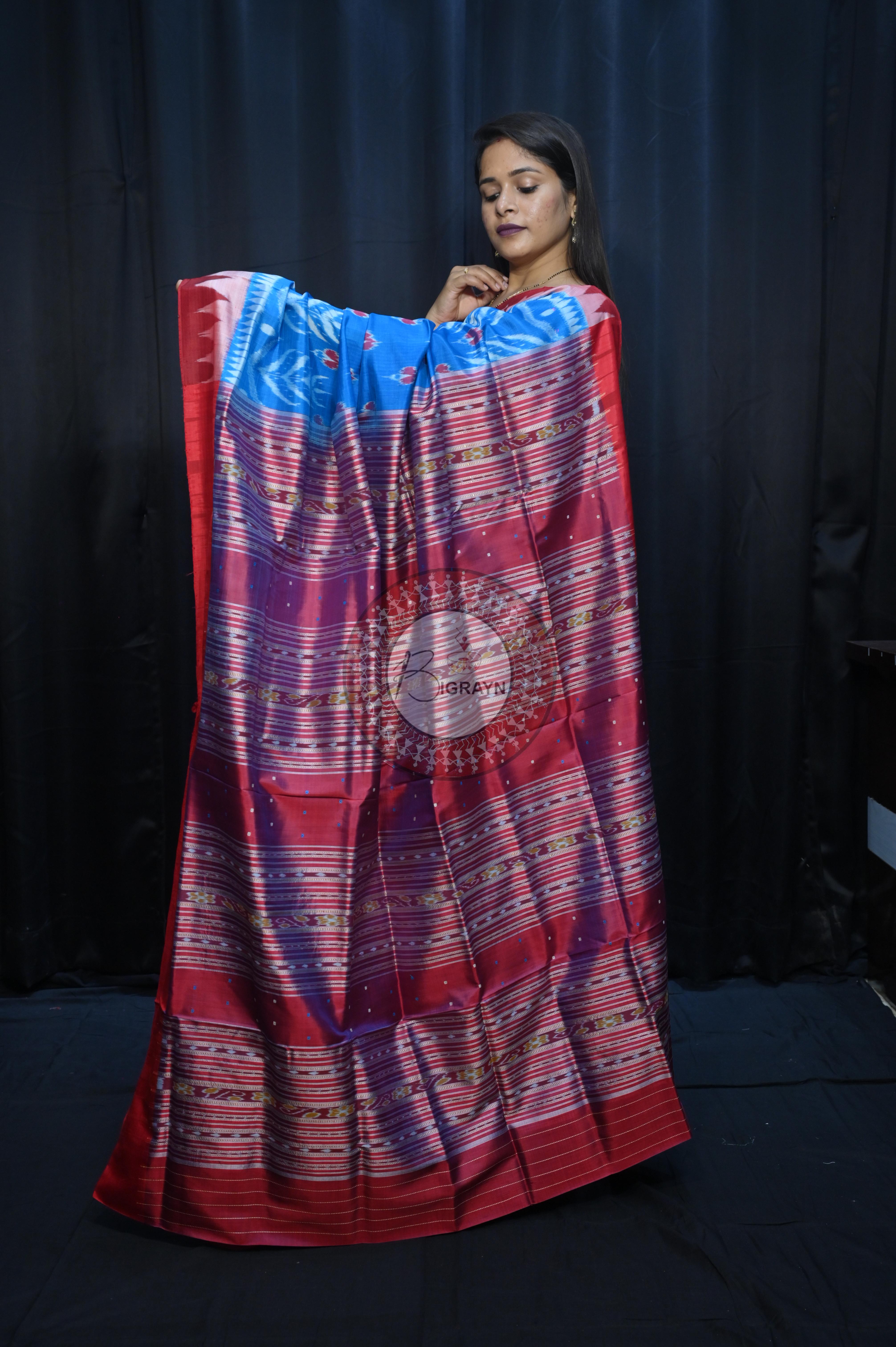 Copper Sulphate Maroon Flower Design Mulberry Silk Saree