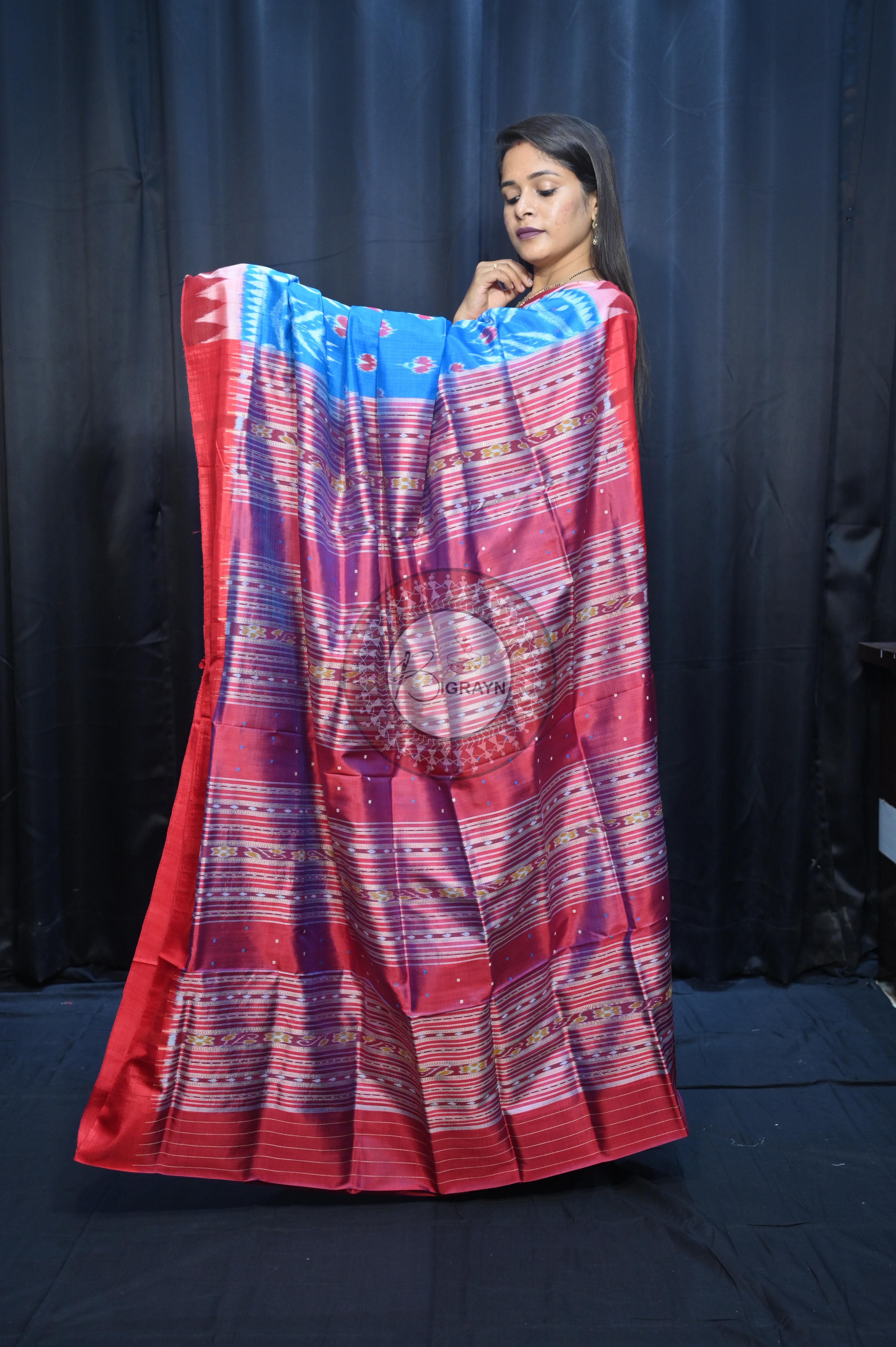 Copper Sulphate Maroon Flower Design Mulberry Silk Saree