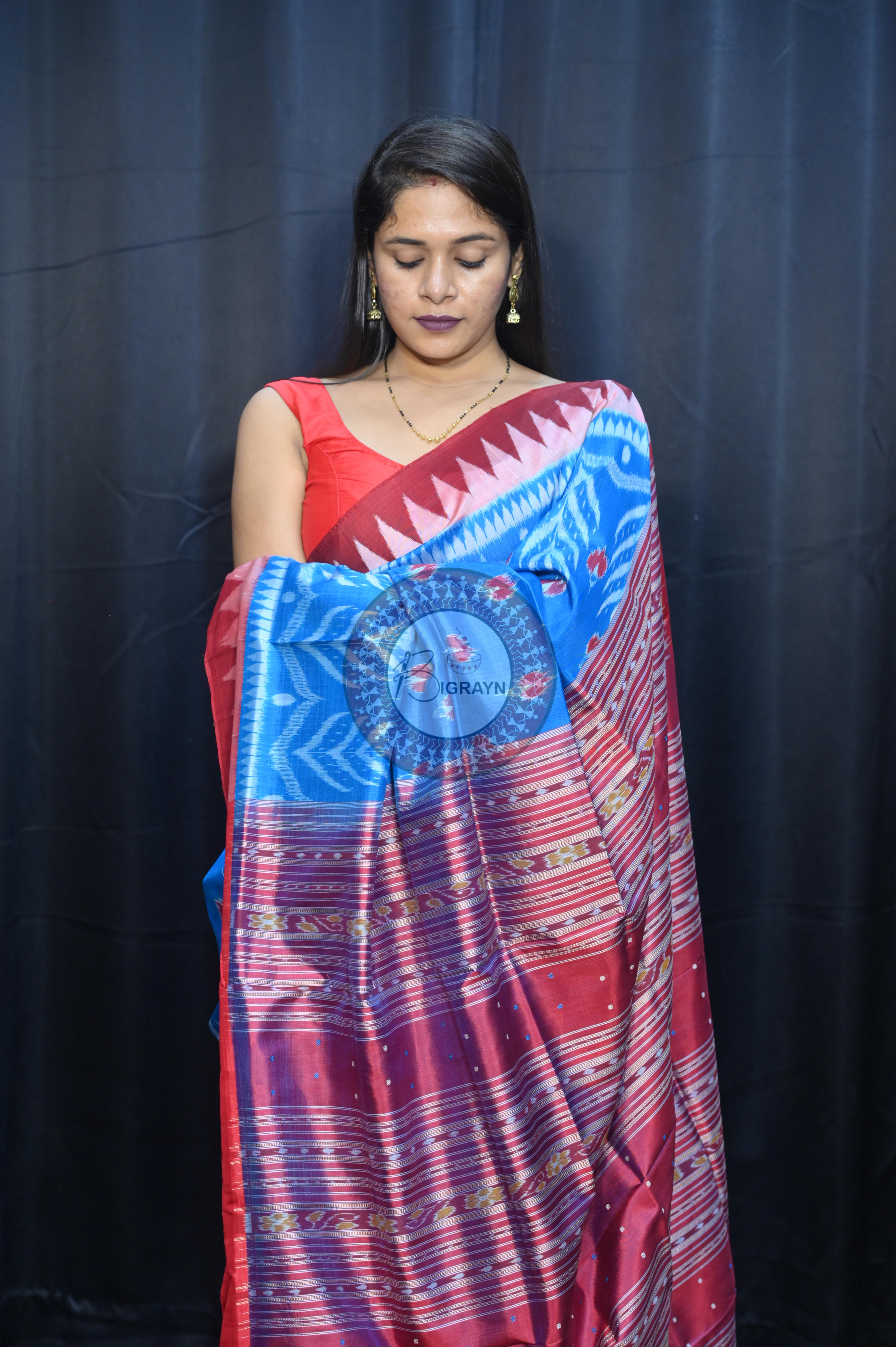 Copper Sulphate Maroon Flower Design Mulberry Silk Saree