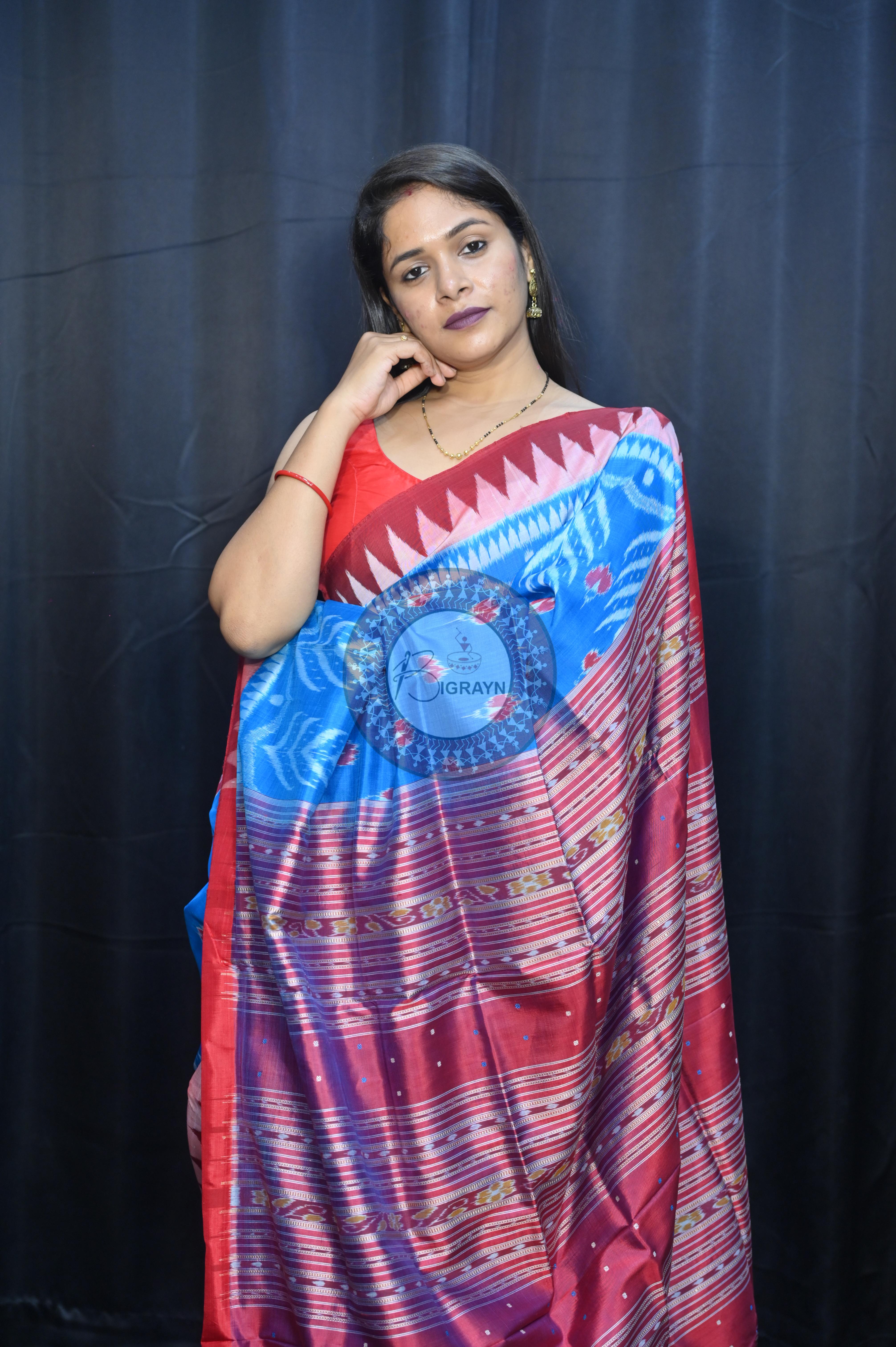 Copper Sulphate Maroon Flower Design Mulberry Silk Saree