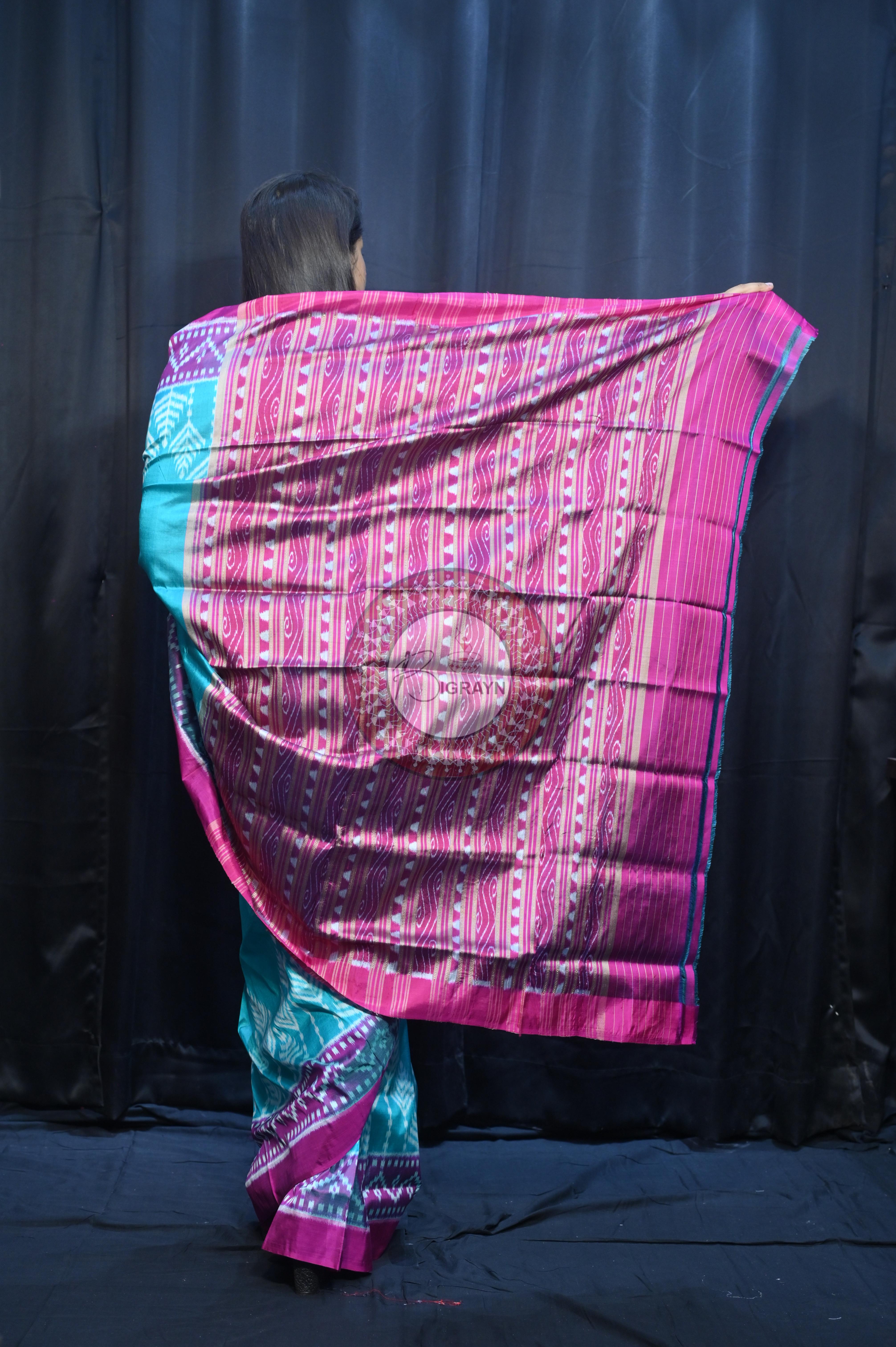 Sea Green Magenta Scot Tree Design Mulberry Silk Saree