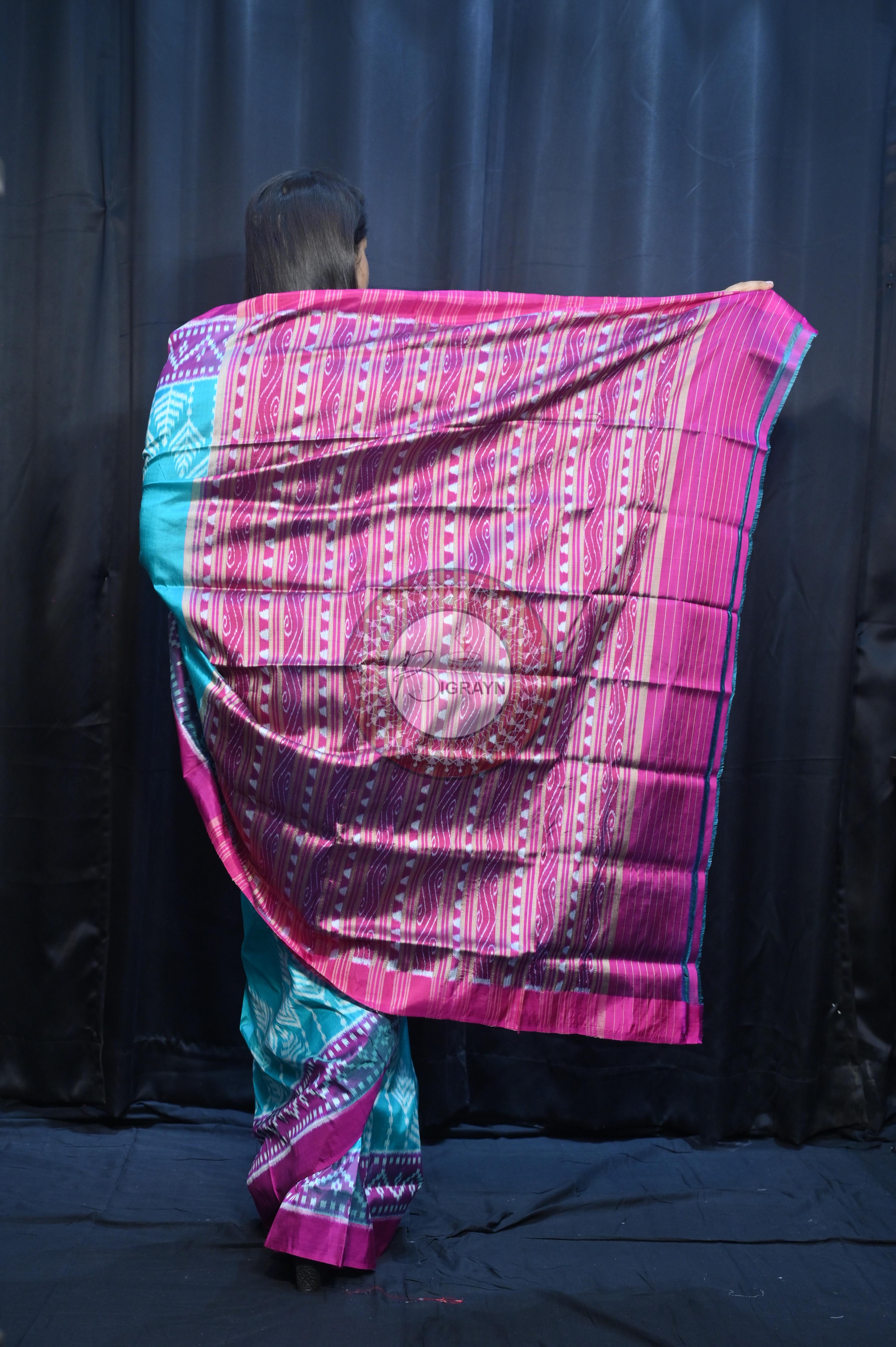 Sea Green Magenta Scot Tree Design Mulberry Silk Saree