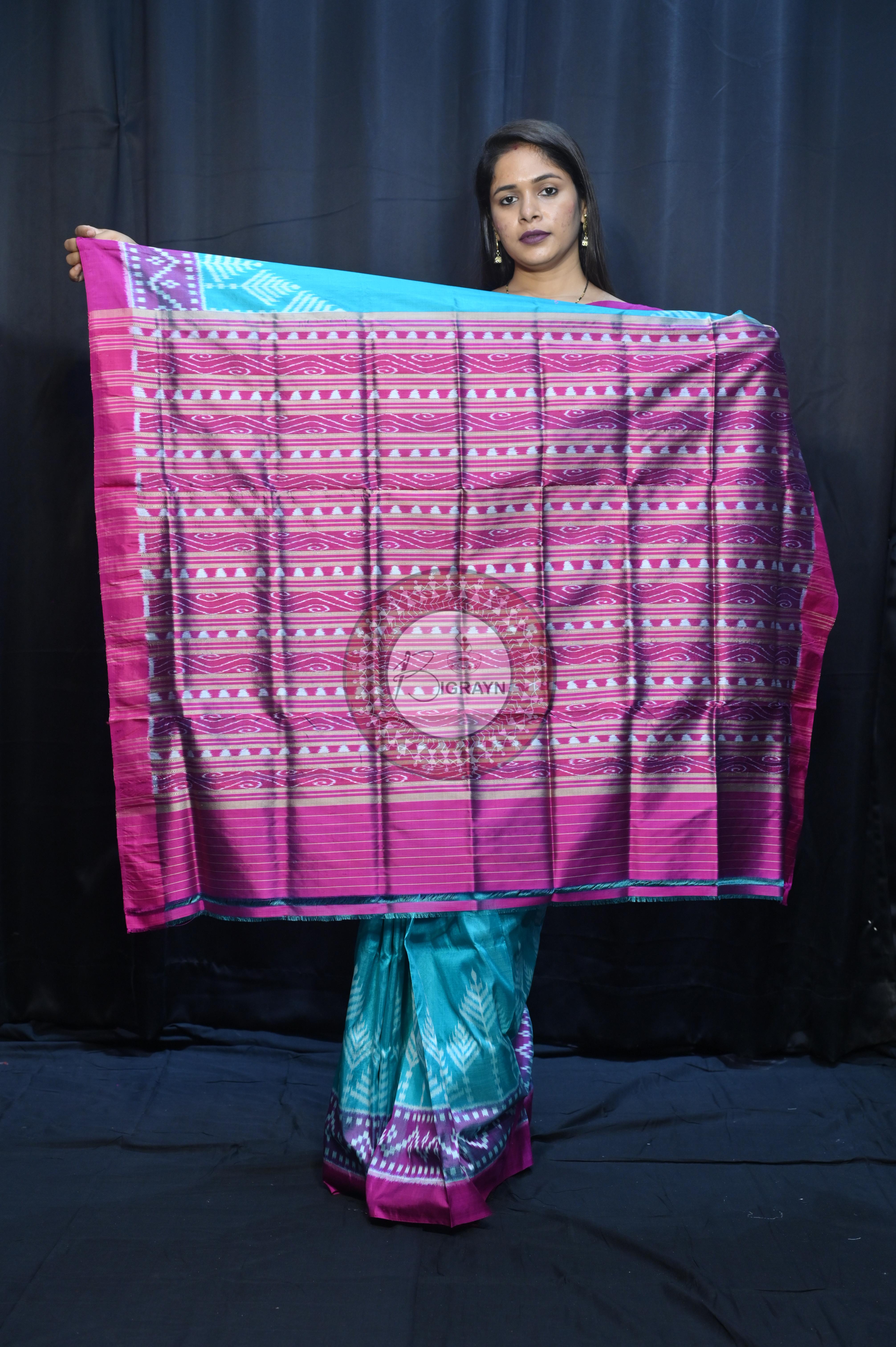 Sea Green Magenta Scot Tree Design Mulberry Silk Saree