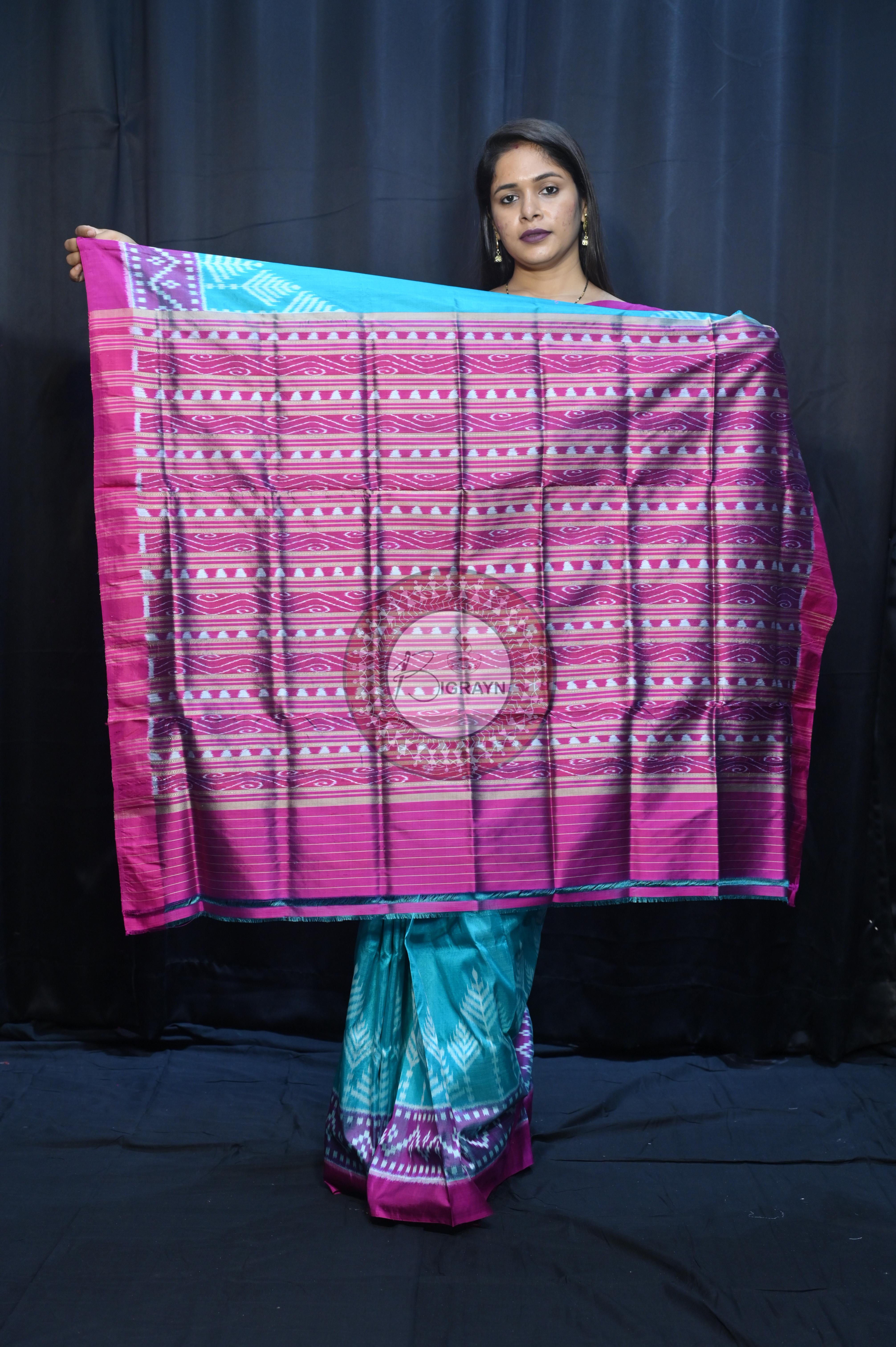 Sea Green Magenta Scot Tree Design Mulberry Silk Saree