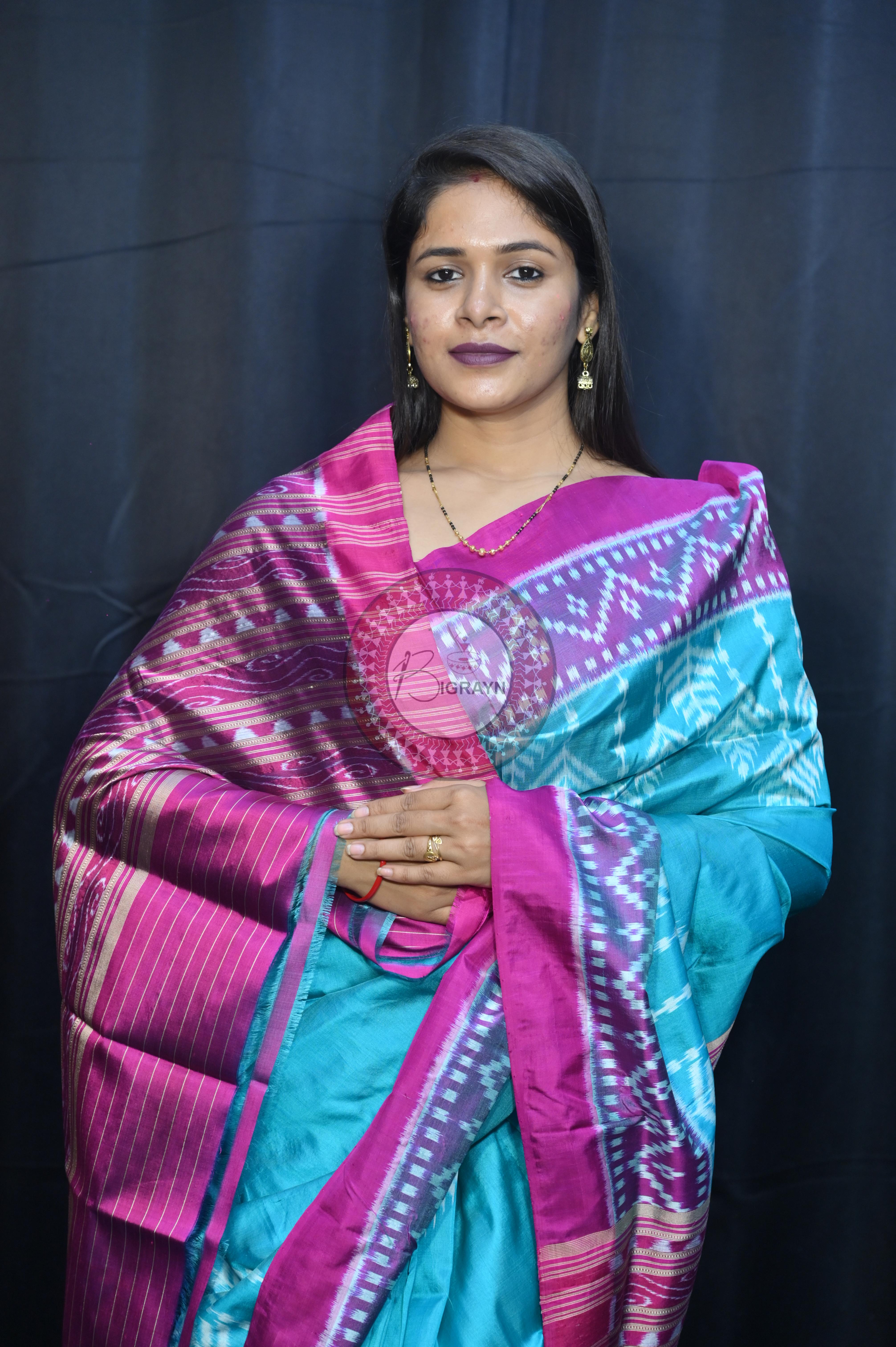 Sea Green Magenta Scot Tree Design Mulberry Silk Saree
