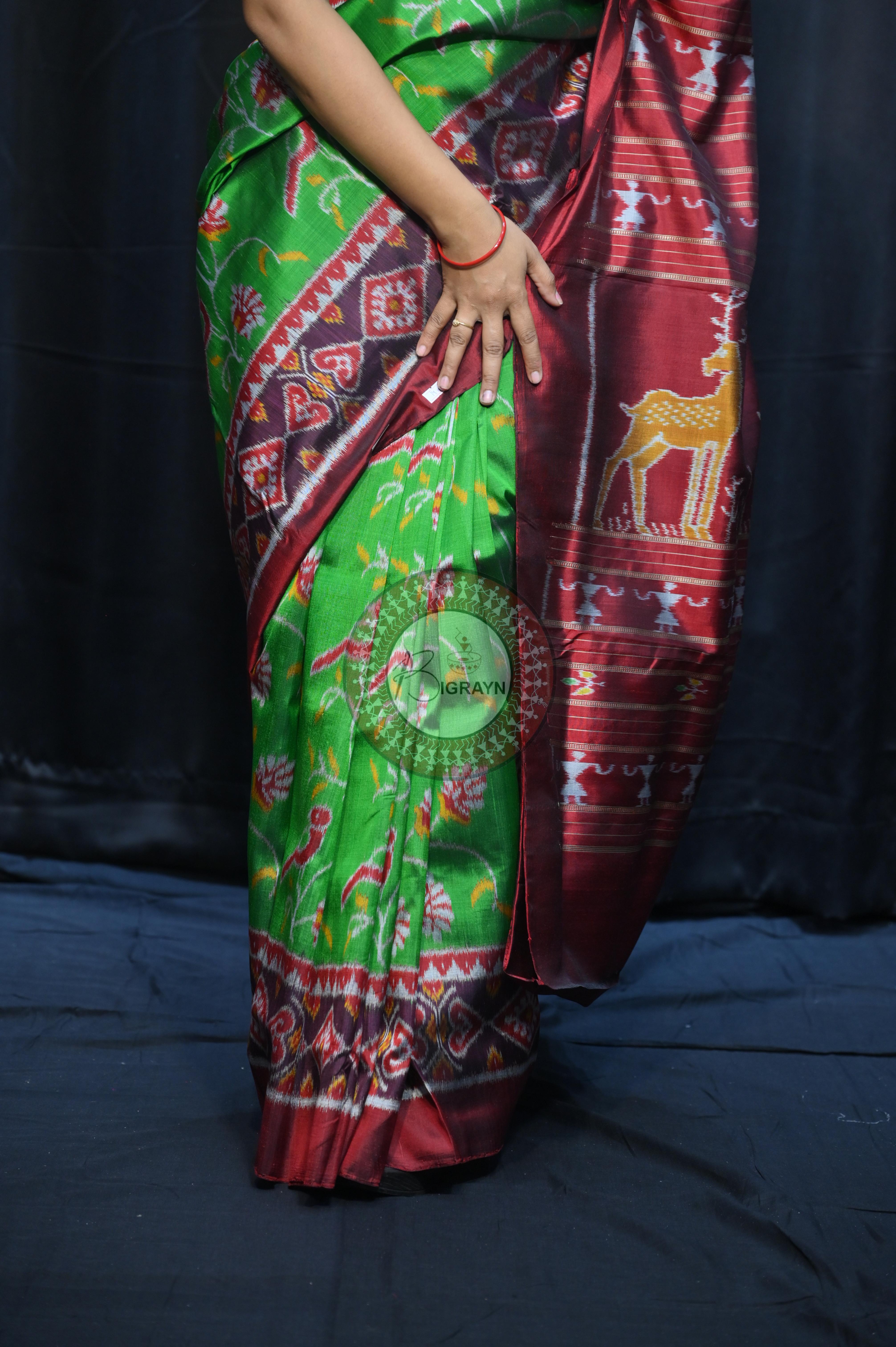 Green Maroon Kalanjali Design Mulberry Silk Saree
