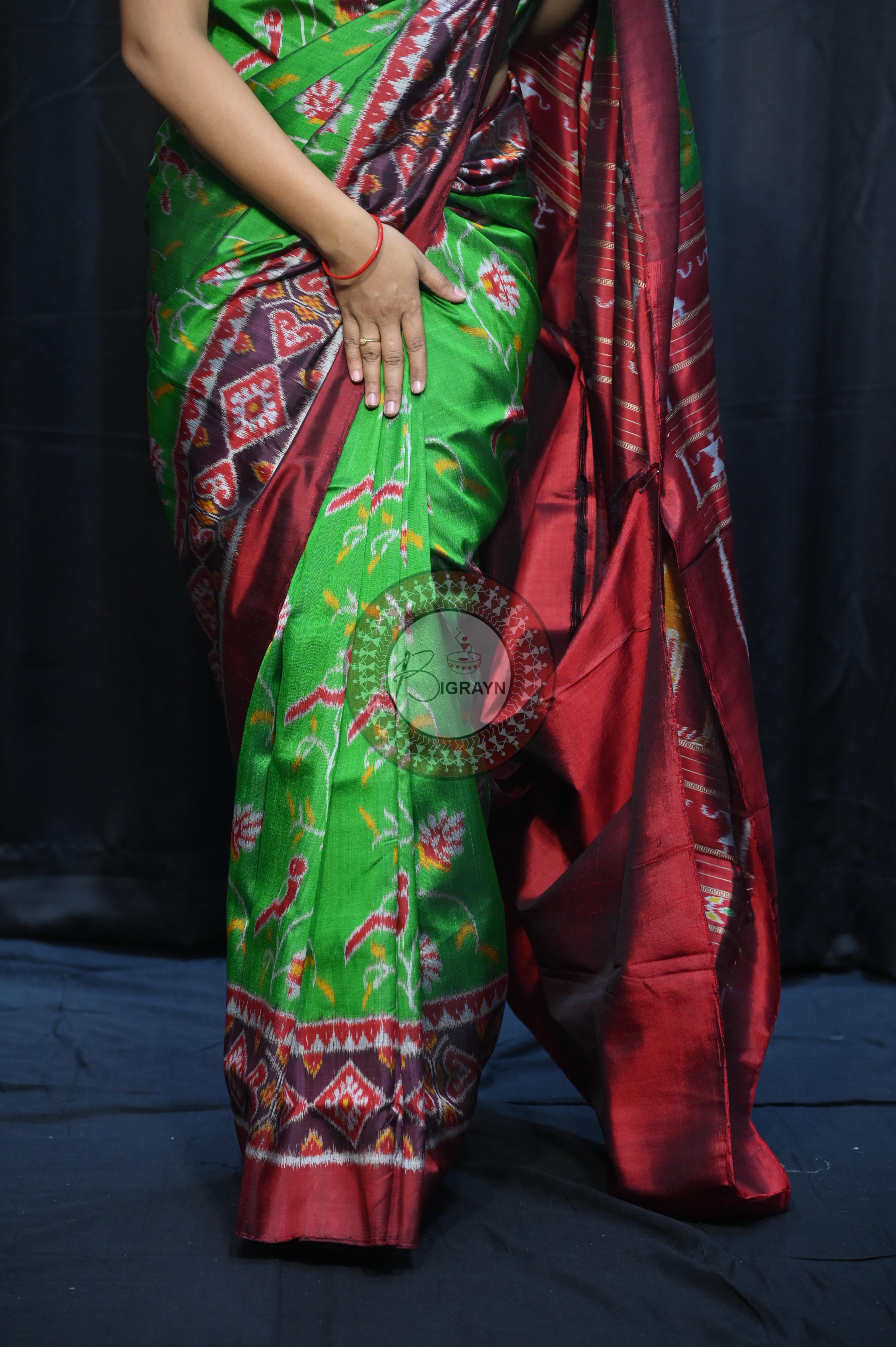 Green Maroon Kalanjali Design Mulberry Silk Saree