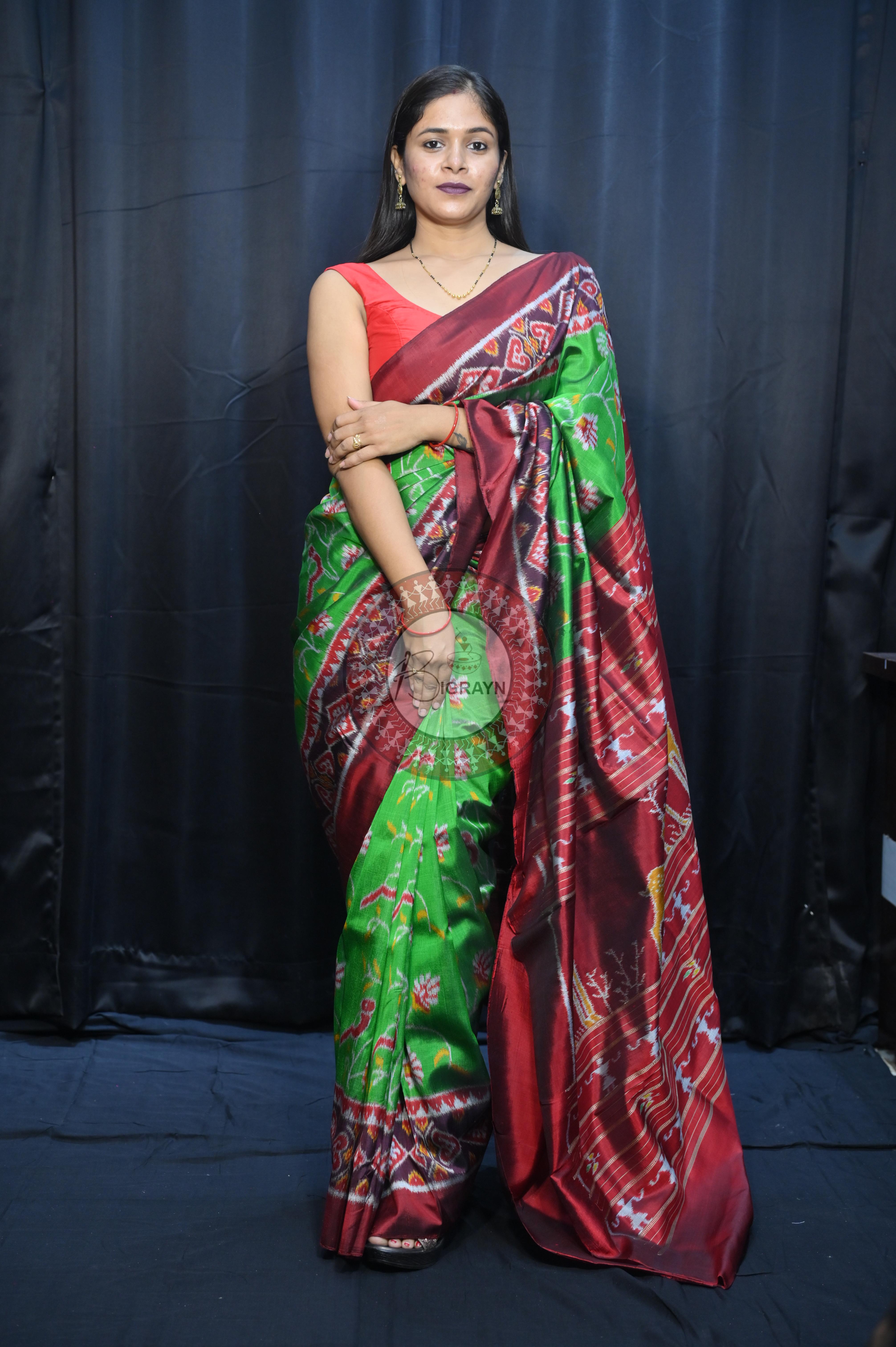 Green Maroon Kalanjali Design Mulberry Silk Saree