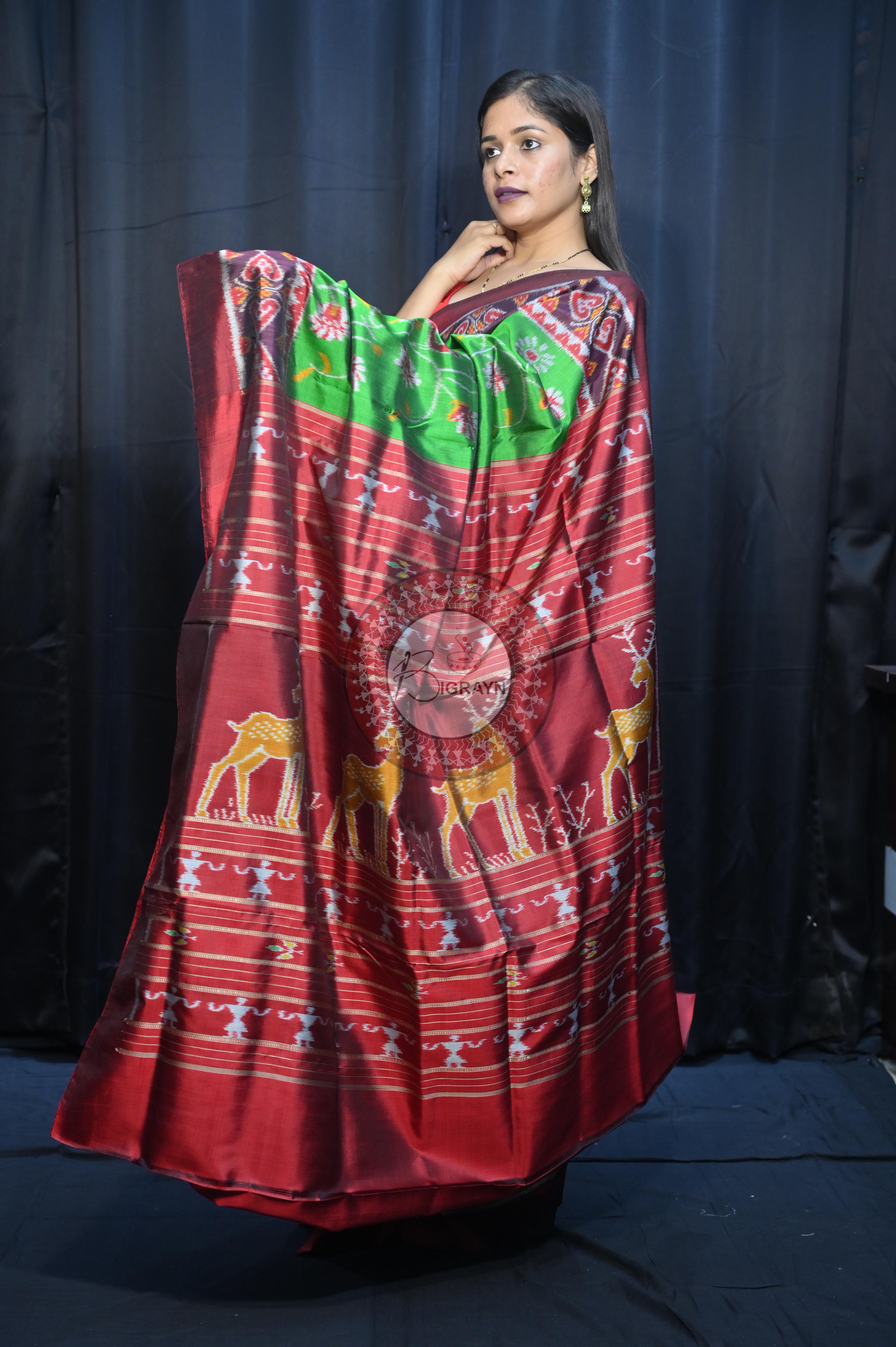 Green Maroon Kalanjali Design Mulberry Silk Saree