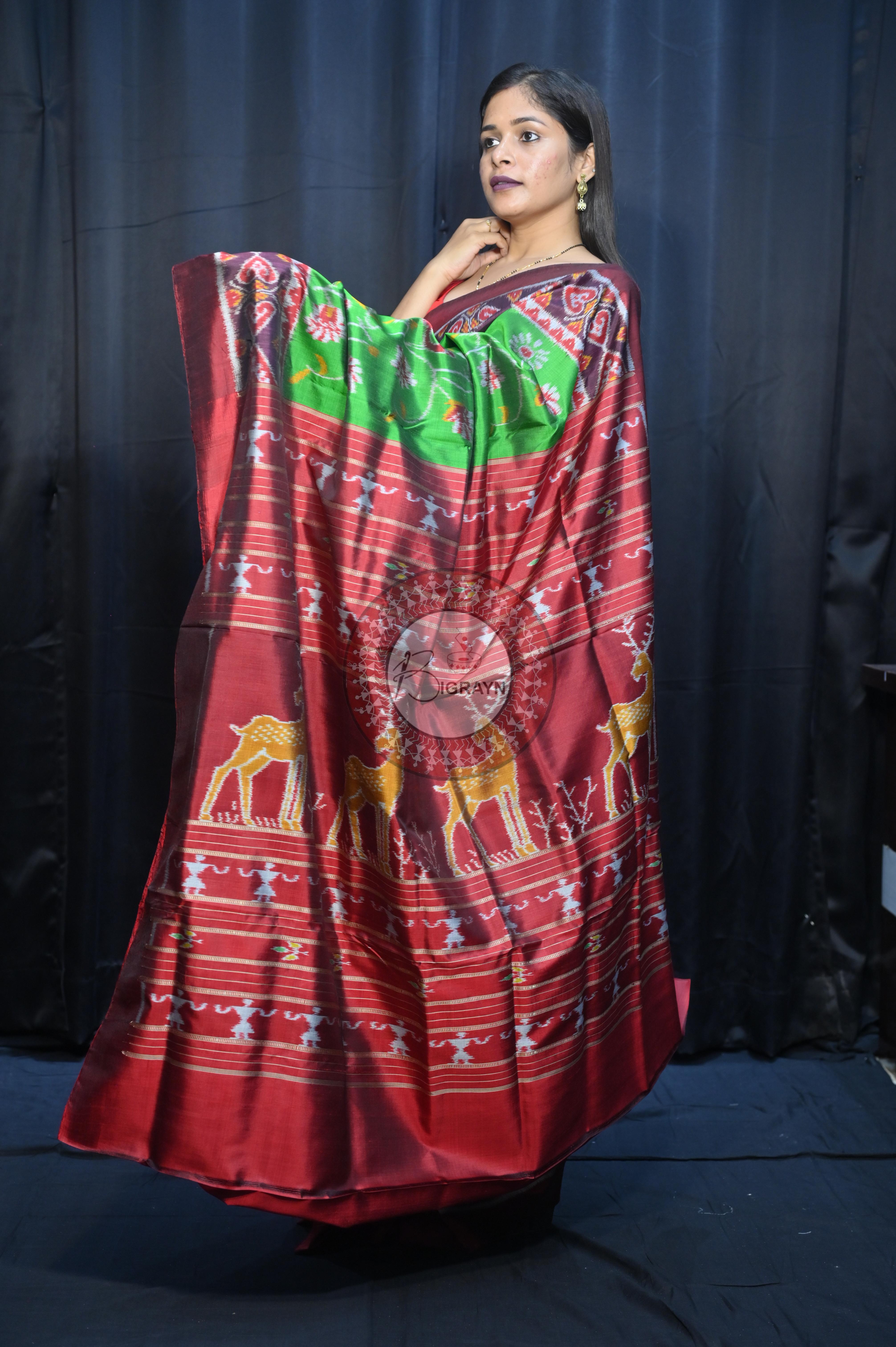 Green Maroon Kalanjali Design Mulberry Silk Saree