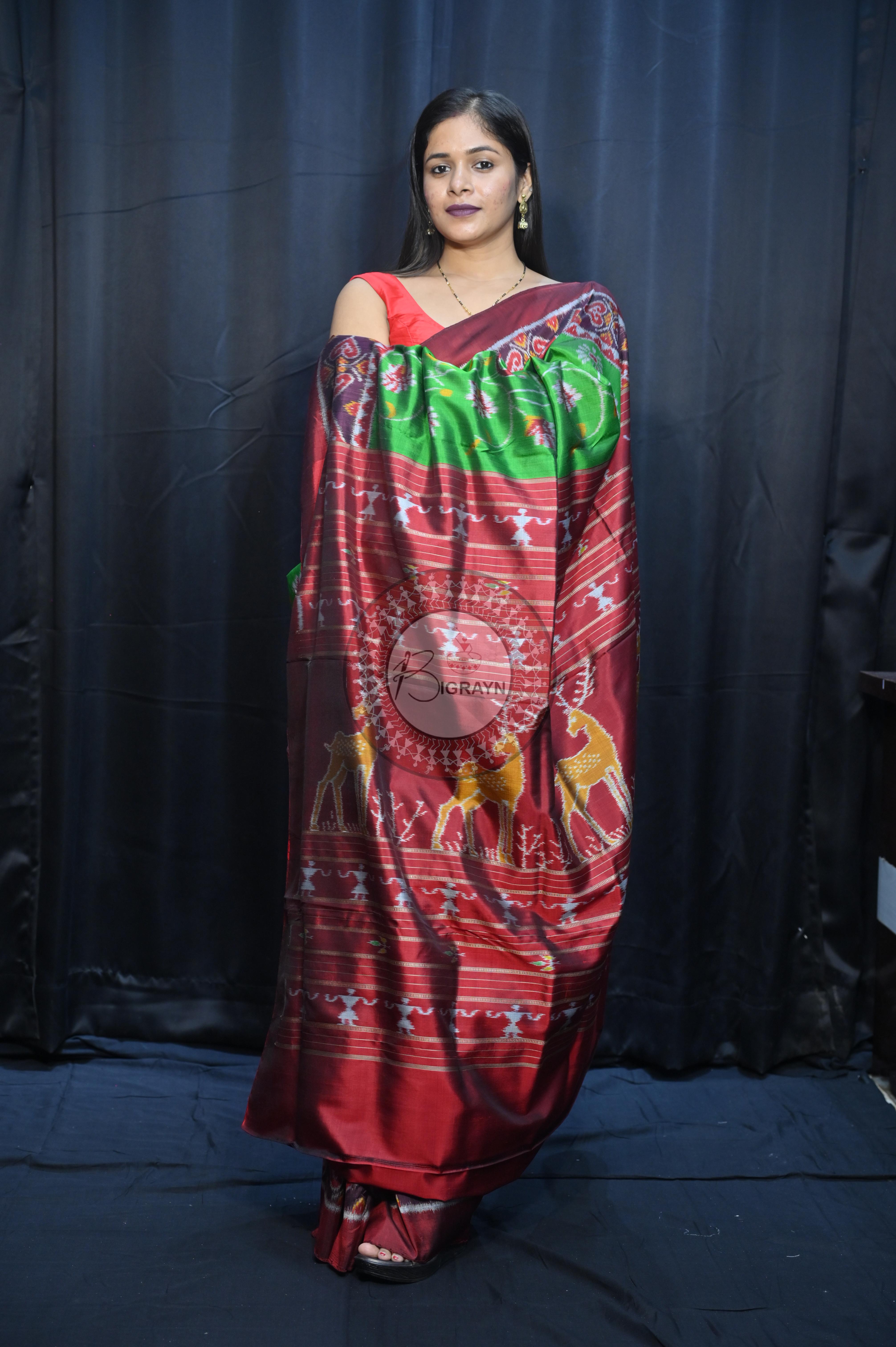 Green Maroon Kalanjali Design Mulberry Silk Saree
