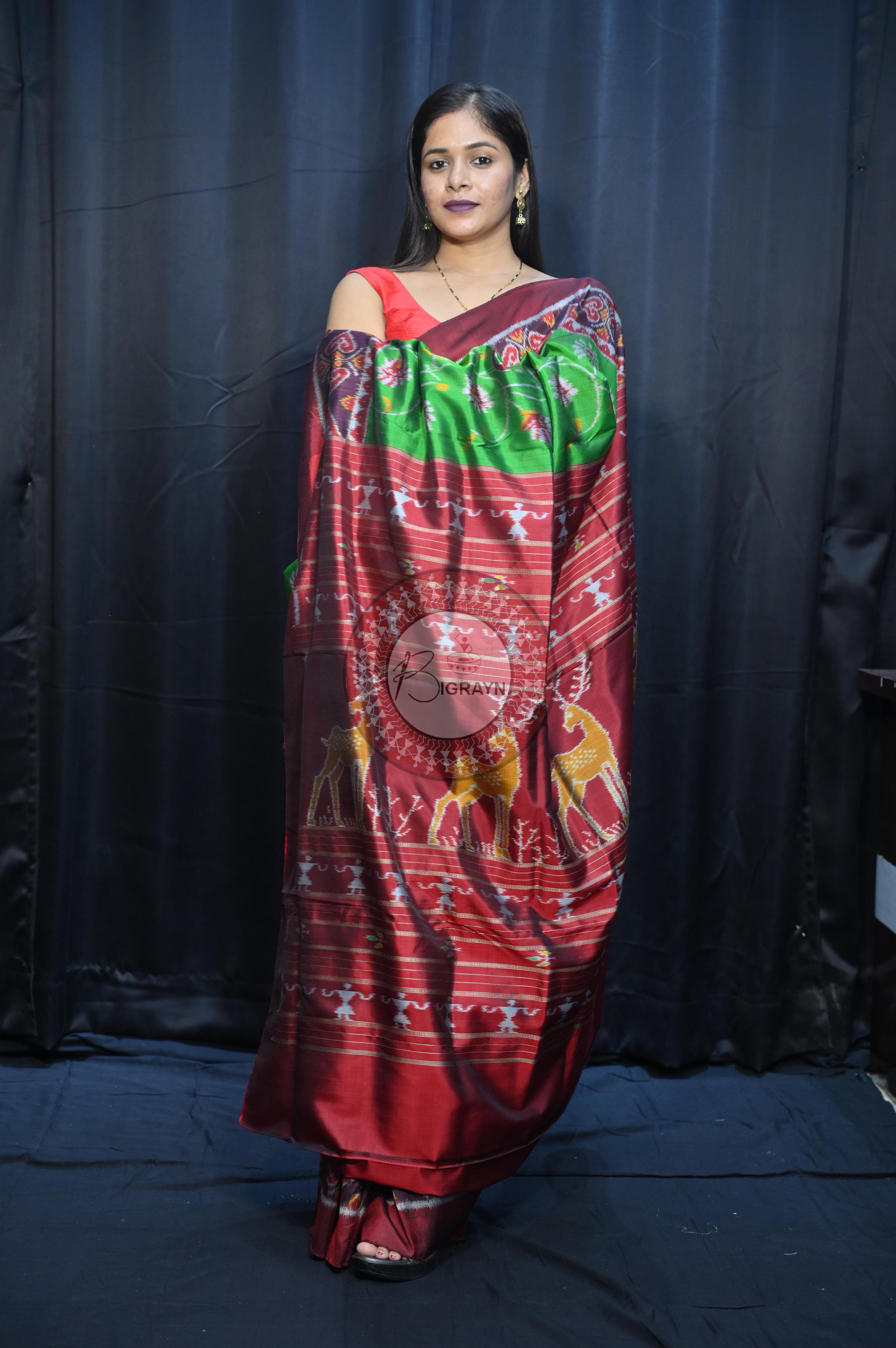 Green Maroon Kalanjali Design Mulberry Silk Saree