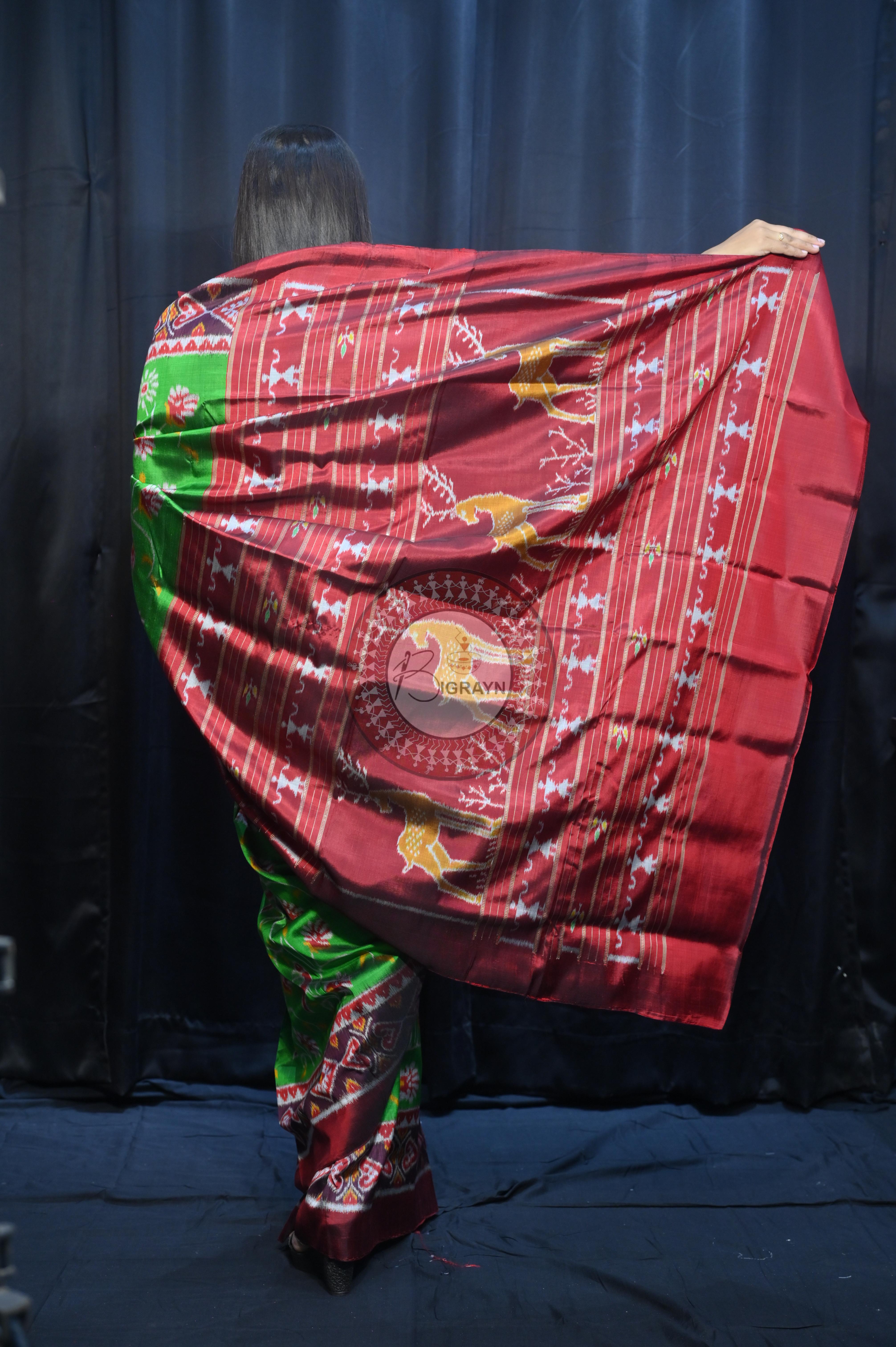 Green Maroon Kalanjali Design Mulberry Silk Saree