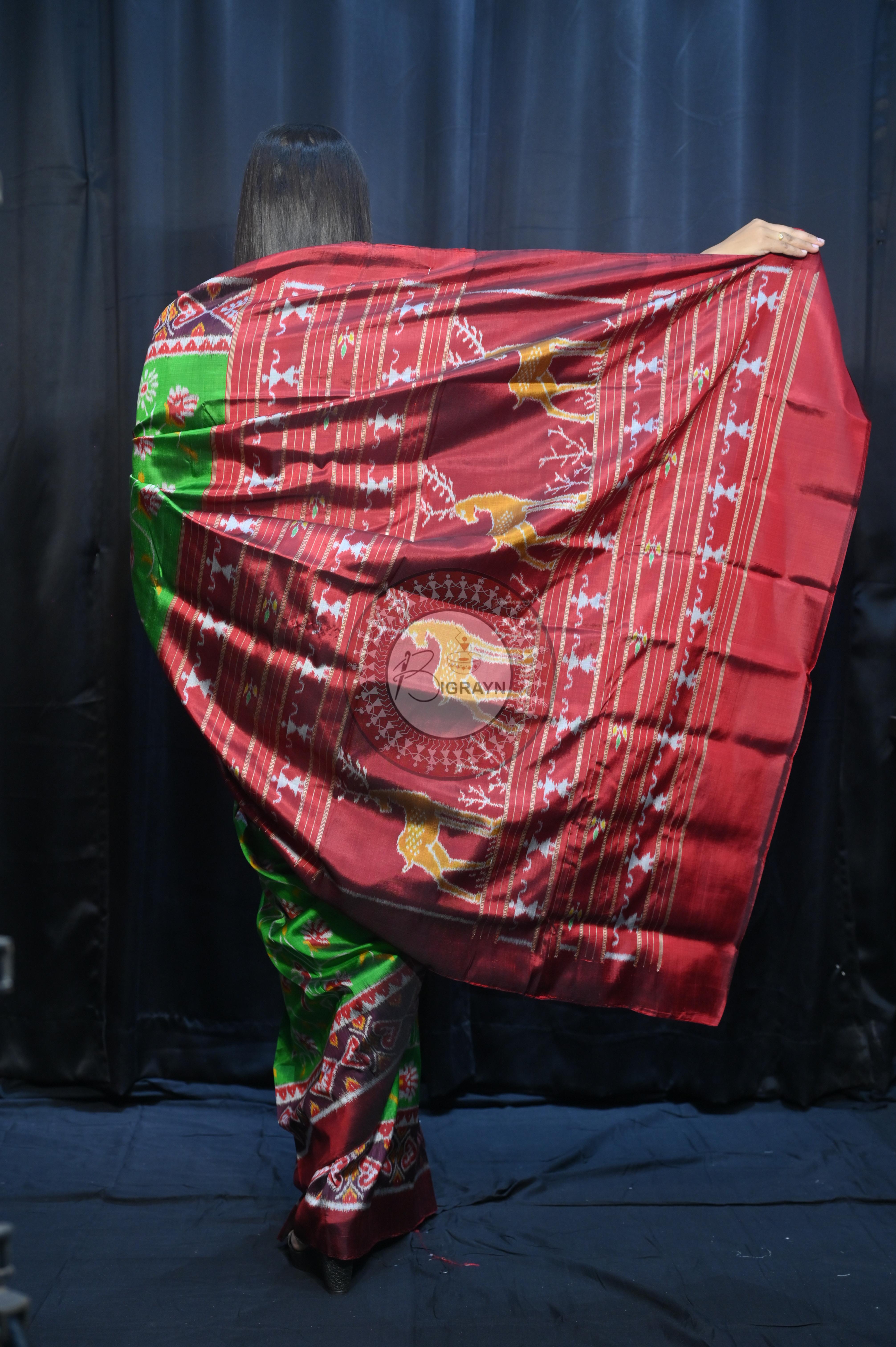 Green Maroon Kalanjali Design Mulberry Silk Saree