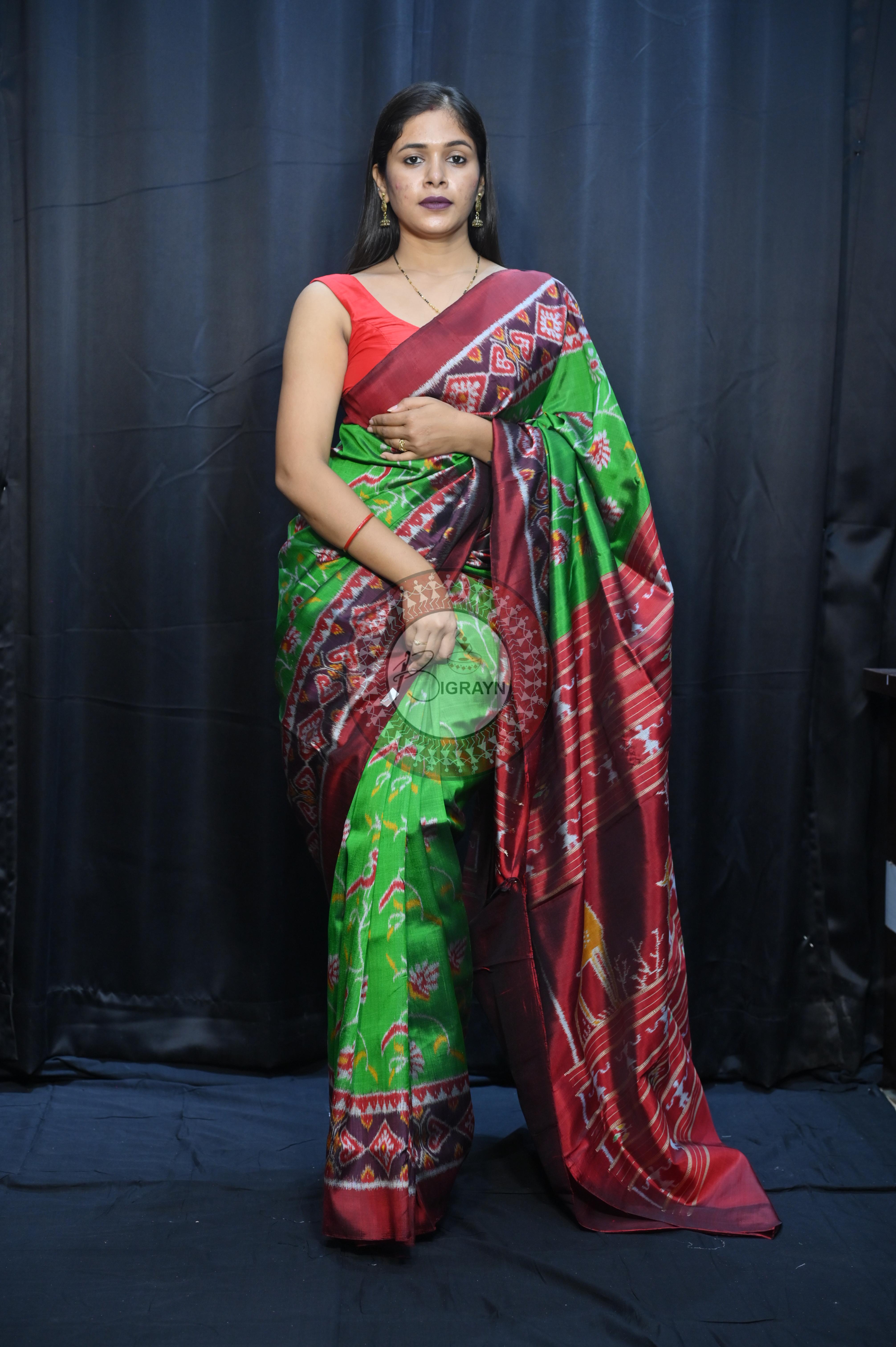 Green Maroon Kalanjali Design Mulberry Silk Saree