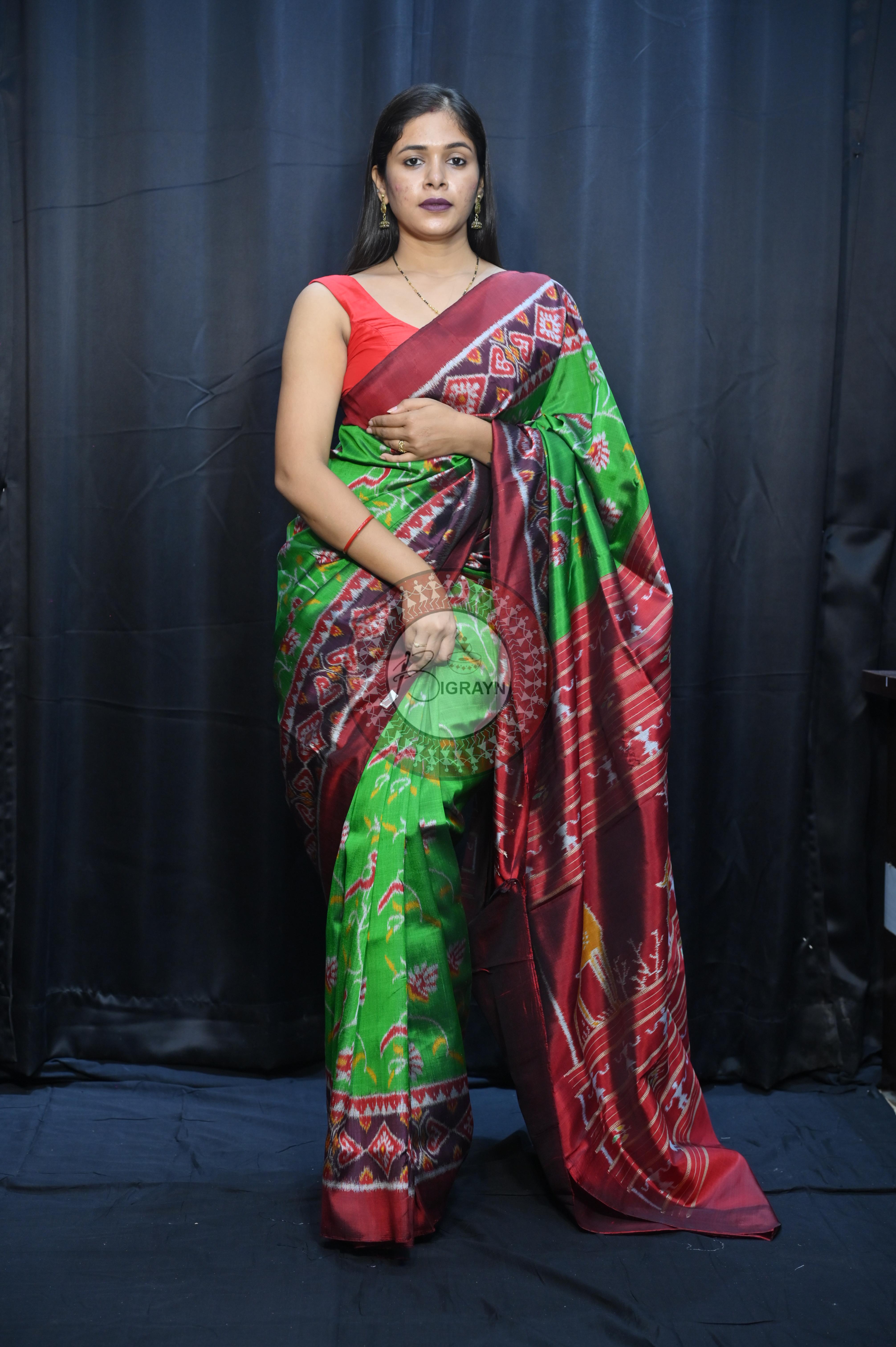 Green Maroon Kalanjali Design Mulberry Silk Saree