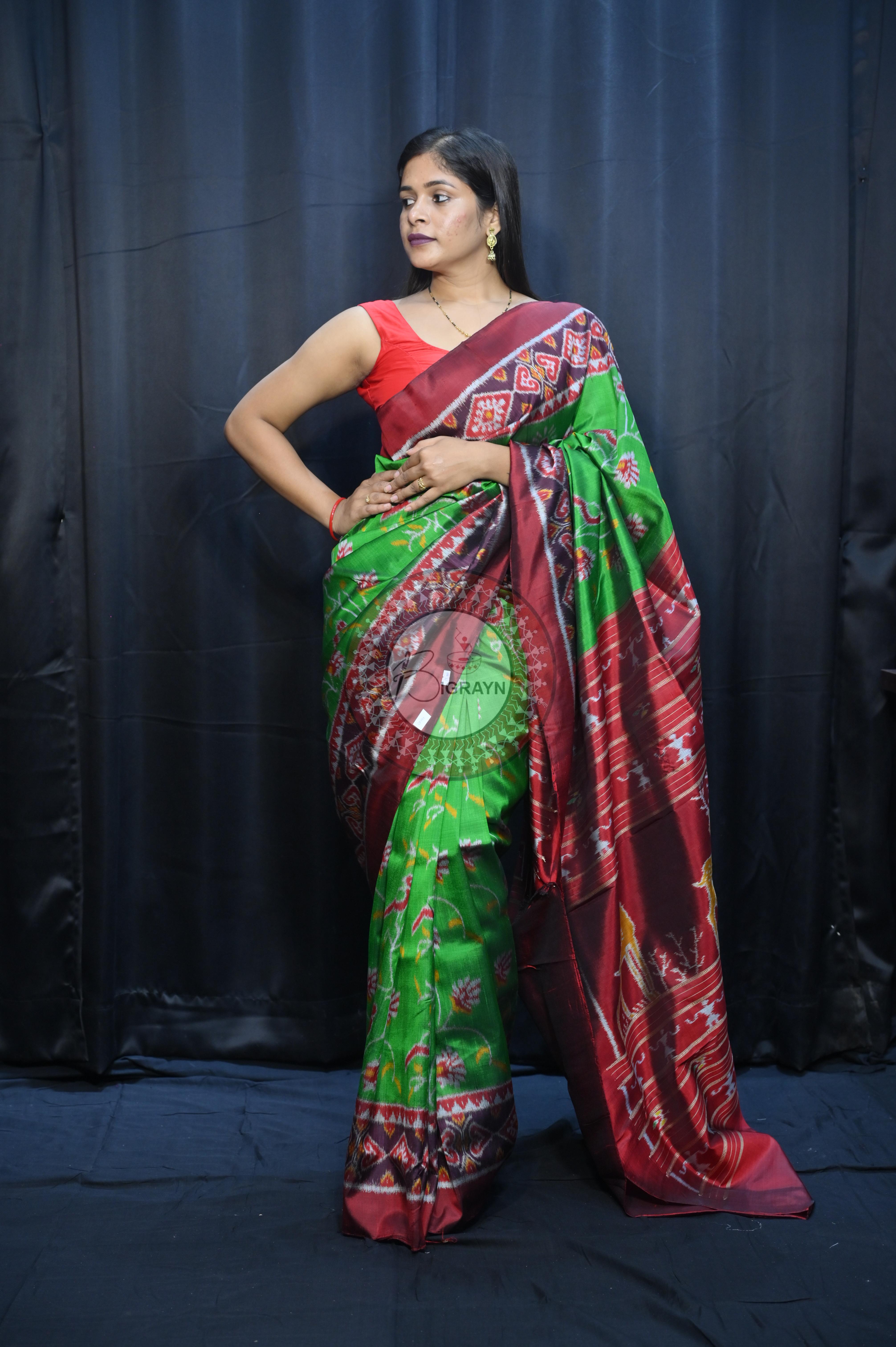 Green Maroon Kalanjali Design Mulberry Silk Saree