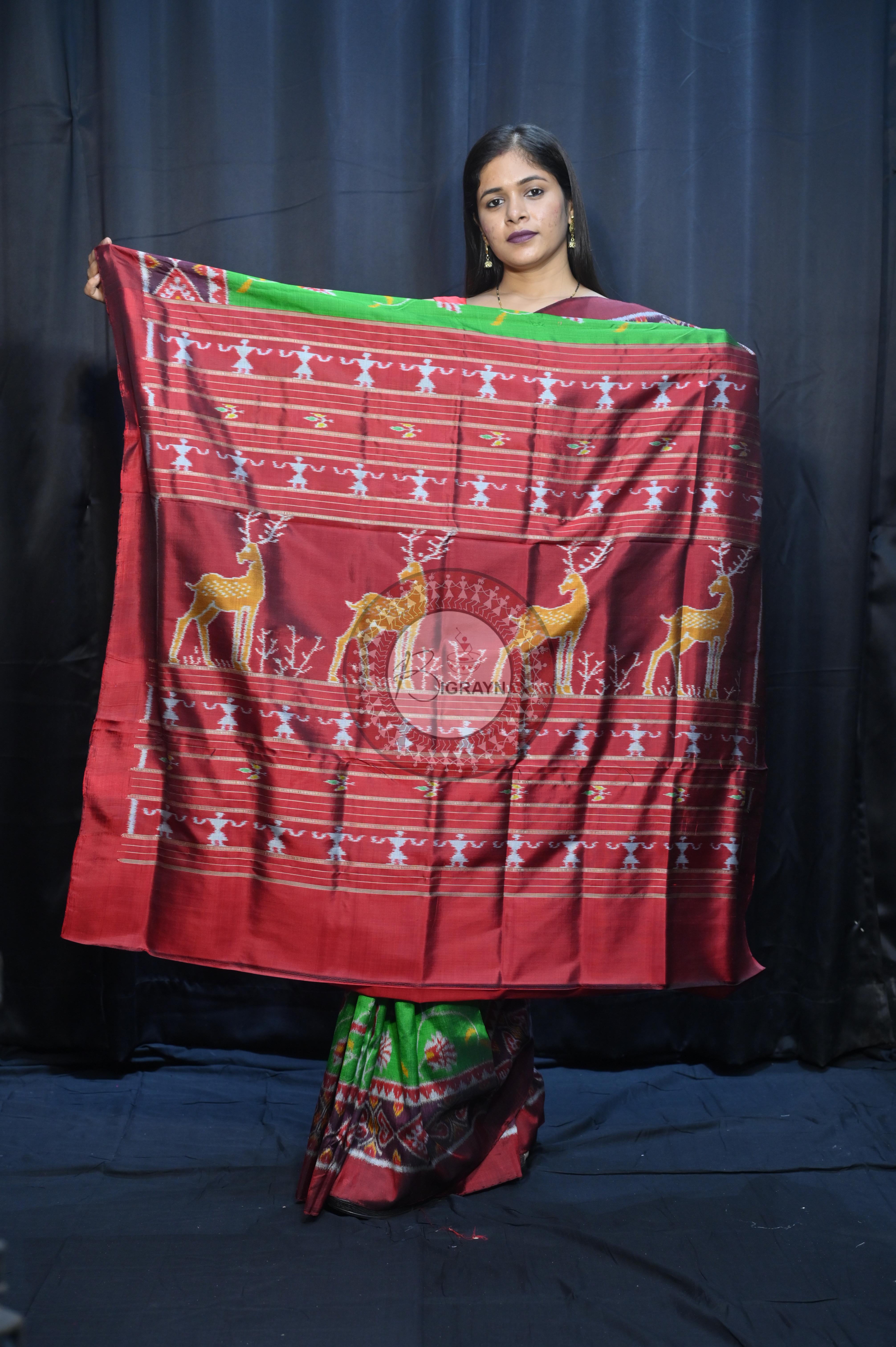 Green Maroon Kalanjali Design Mulberry Silk Saree