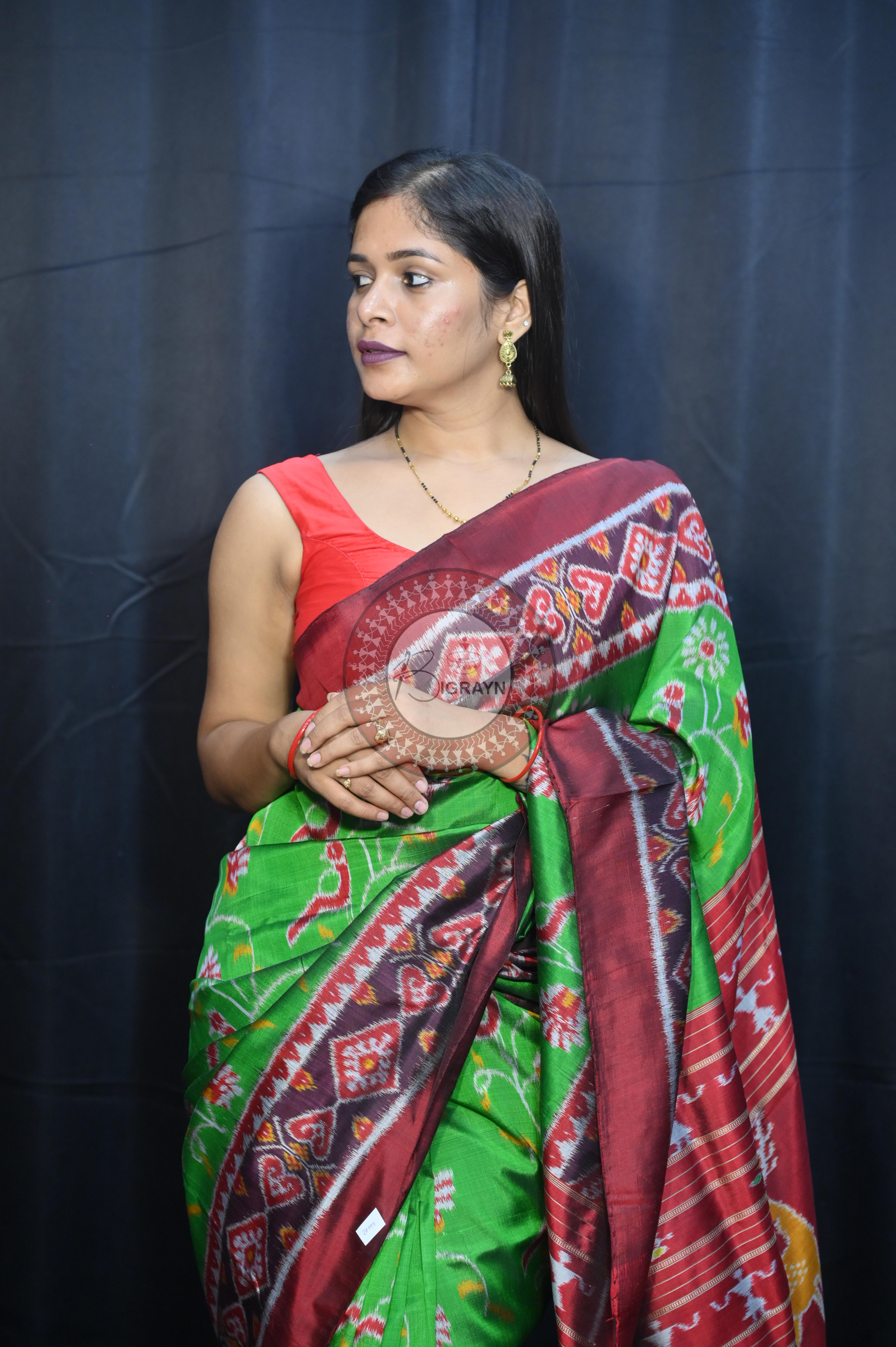 Green Maroon Kalanjali Design Mulberry Silk Saree