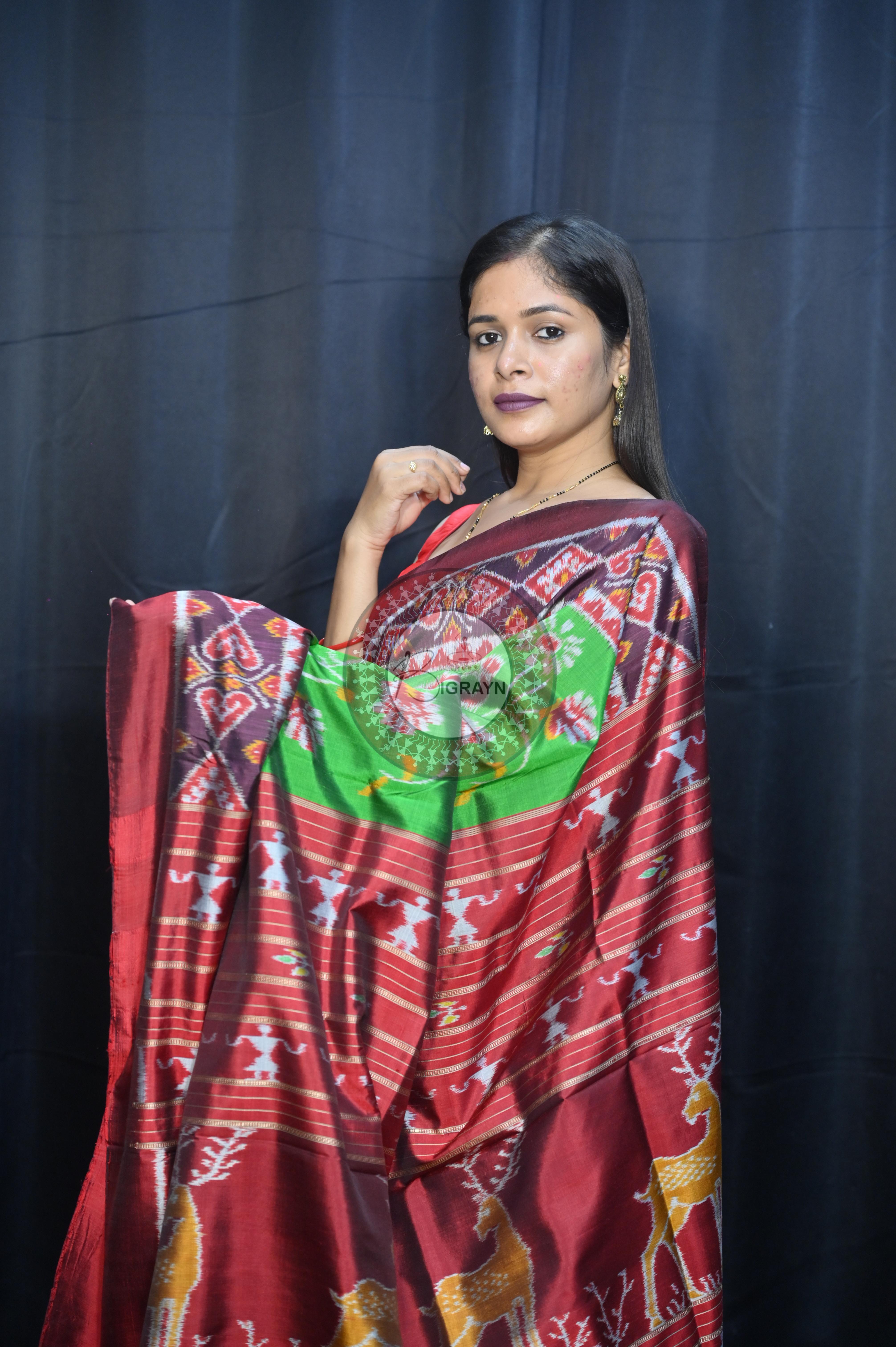 Green Maroon Kalanjali Design Mulberry Silk Saree