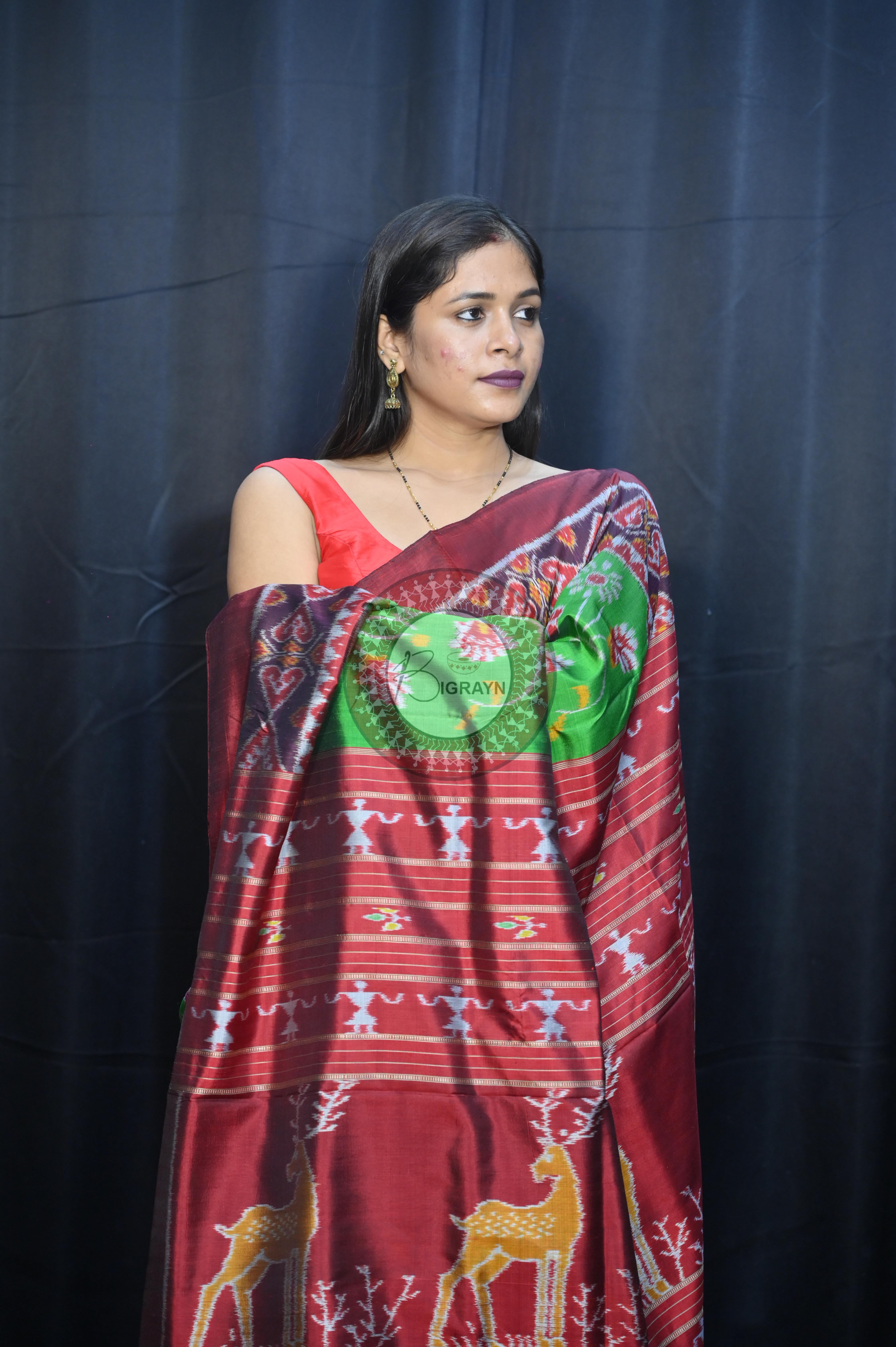 Green Maroon Kalanjali Design Mulberry Silk Saree