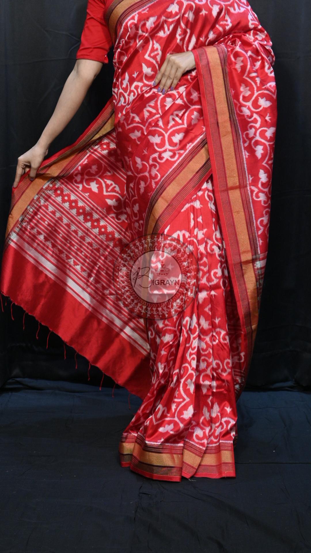 Red Madhu Malati Mulberry Silk Saree