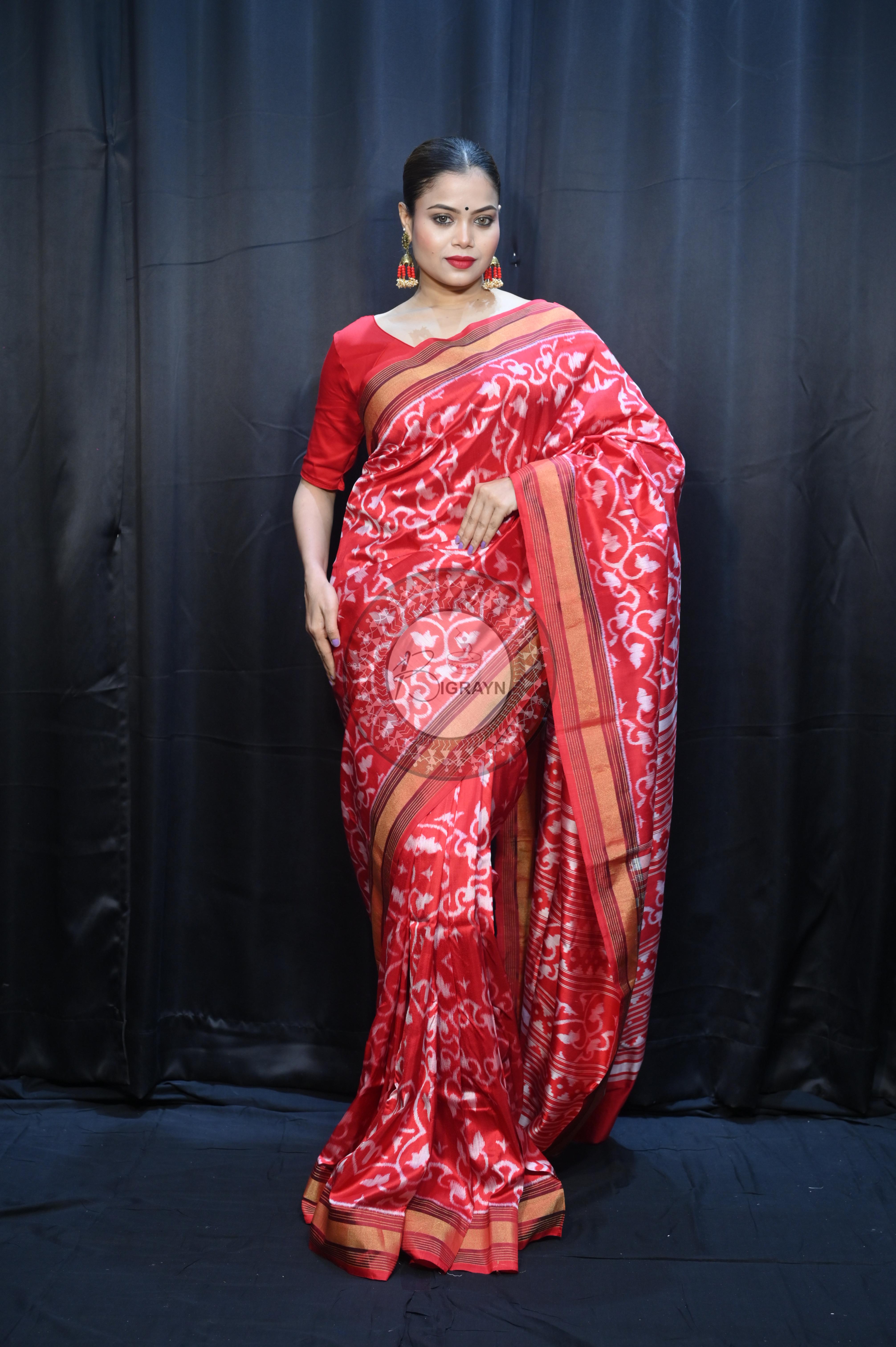 Red Madhu Malati Mulberry Silk Saree