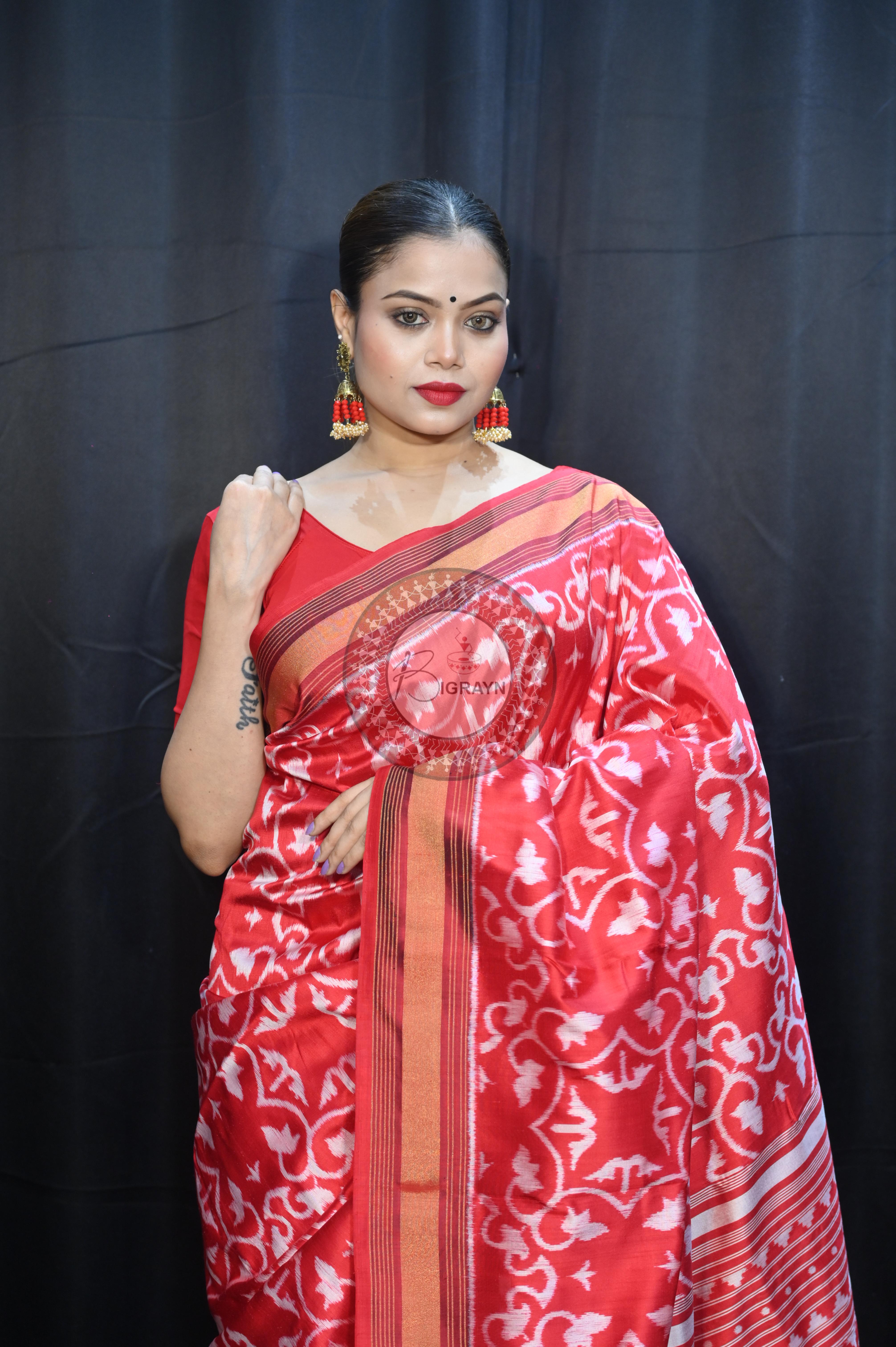 Red Madhu Malati Mulberry Silk Saree