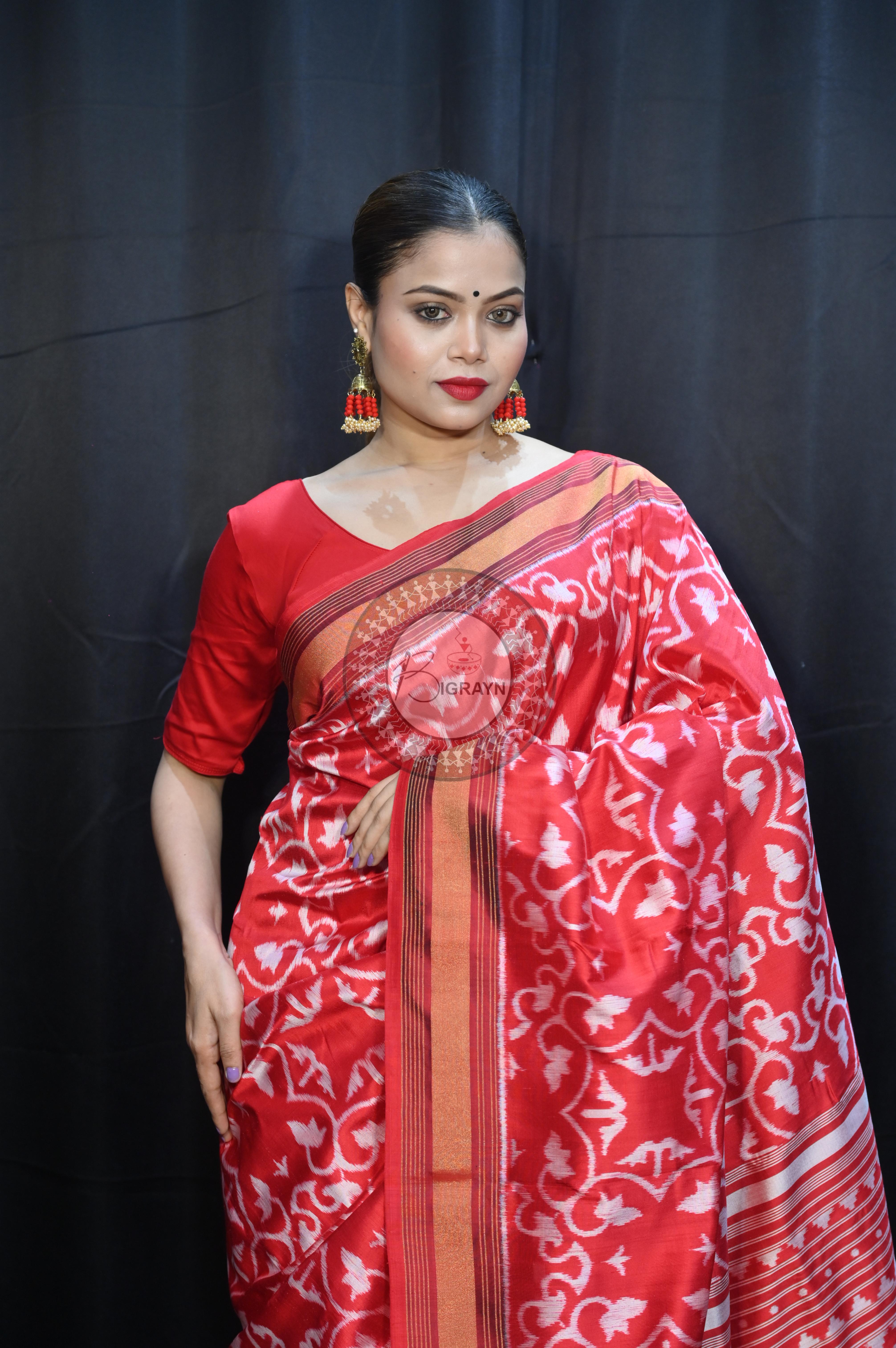 Red Madhu Malati Mulberry Silk Saree