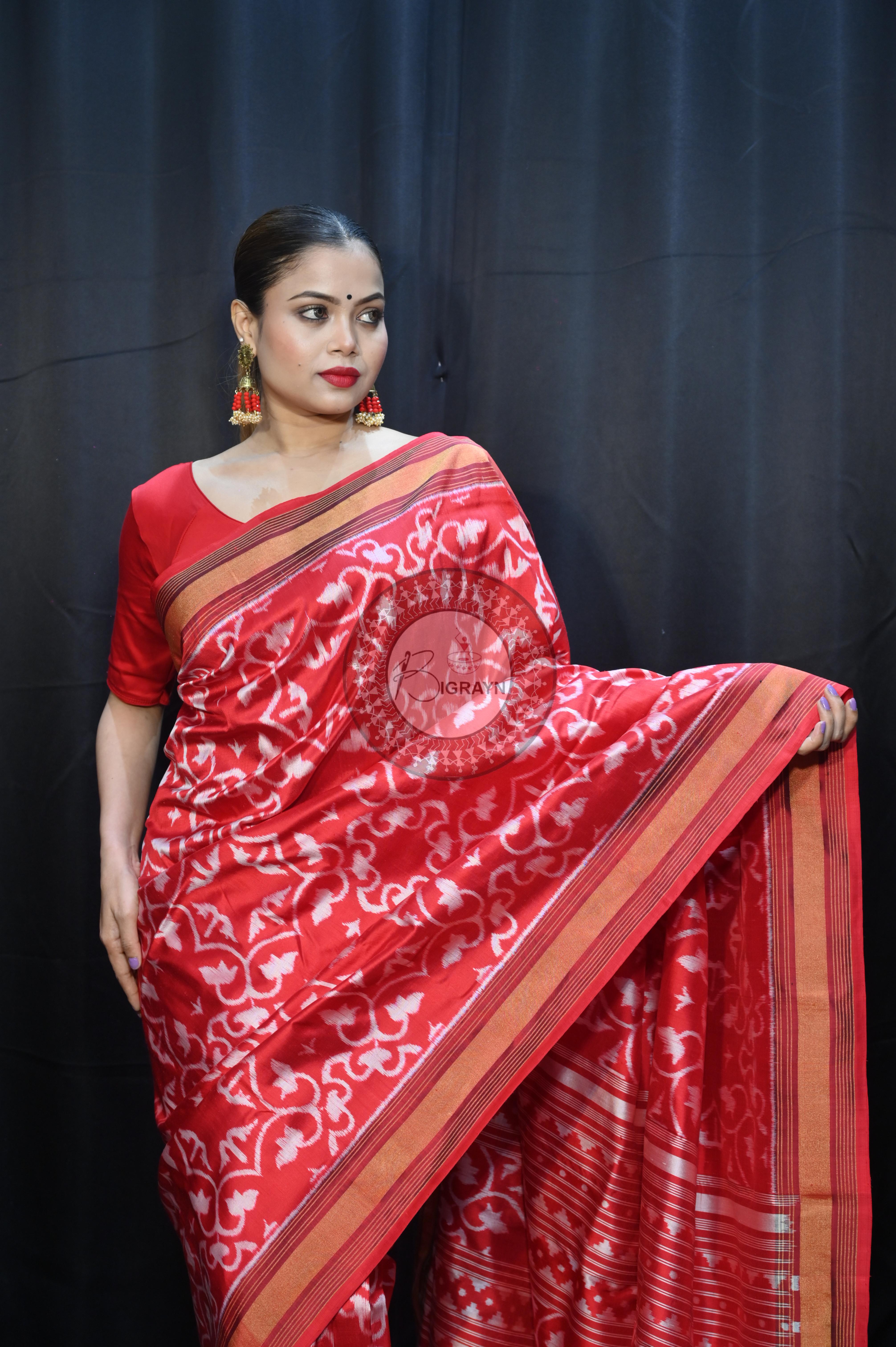 Red Madhu Malati Mulberry Silk Saree
