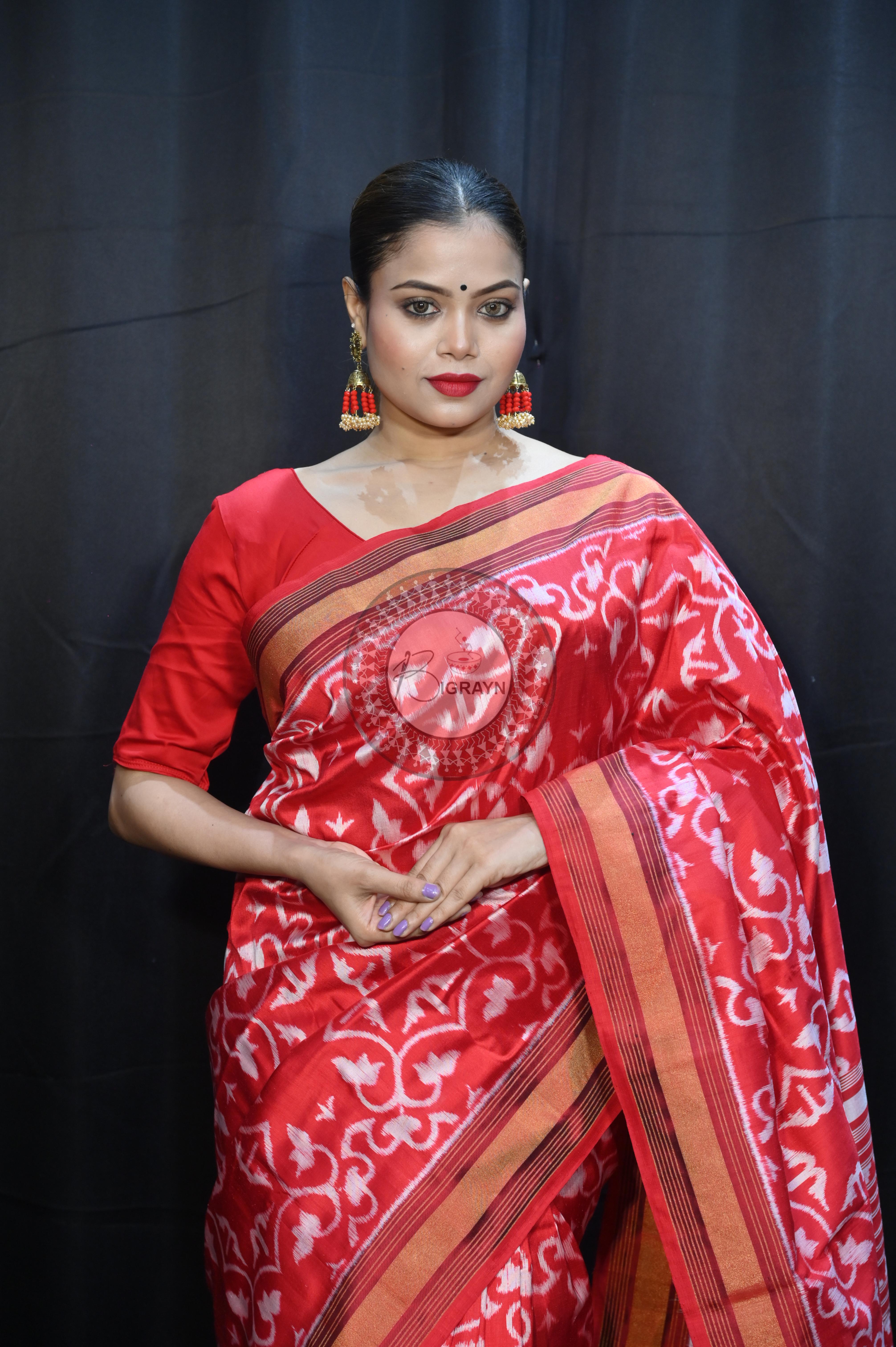 Red Madhu Malati Mulberry Silk Saree
