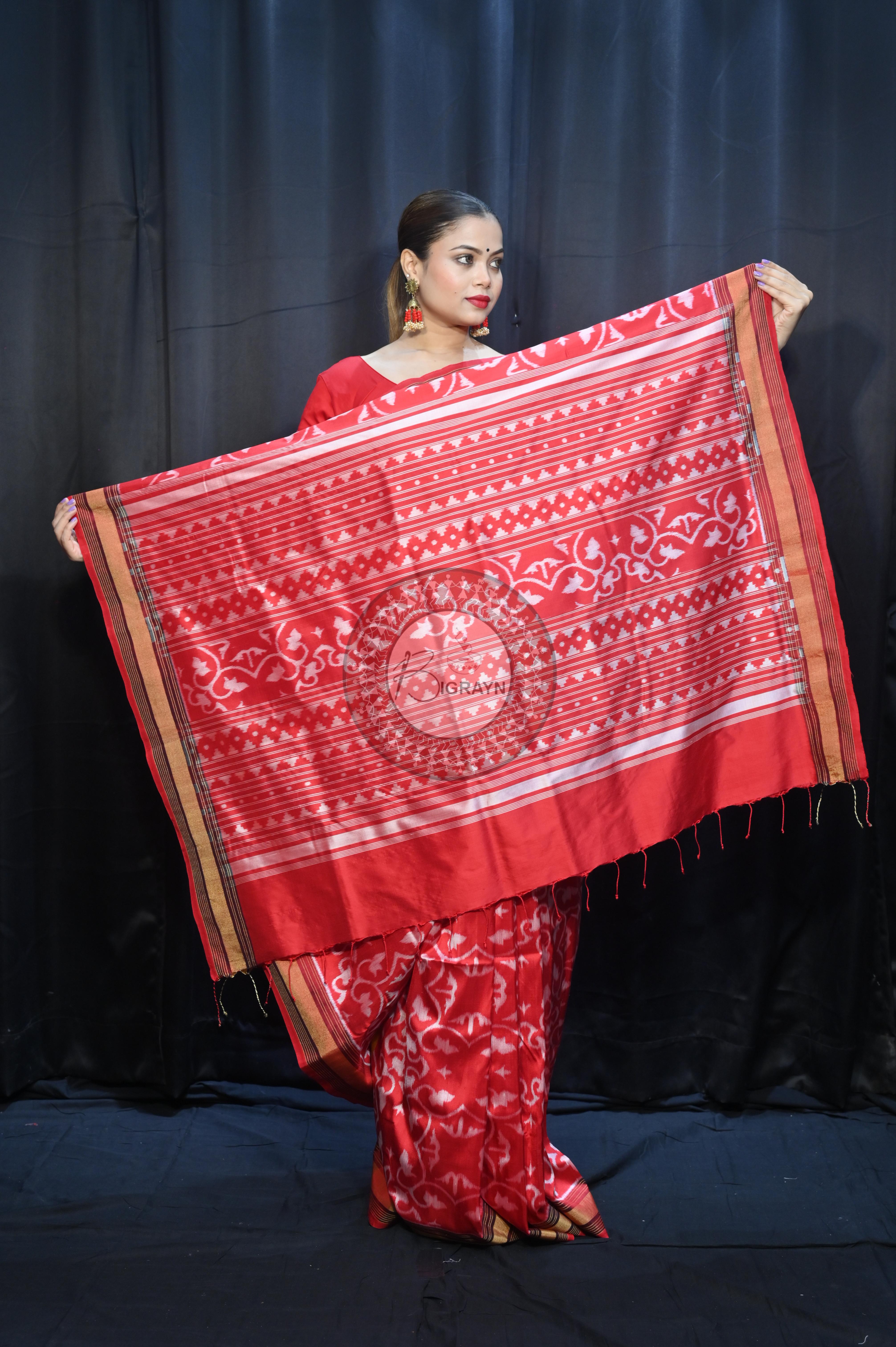 Red Madhu Malati Mulberry Silk Saree