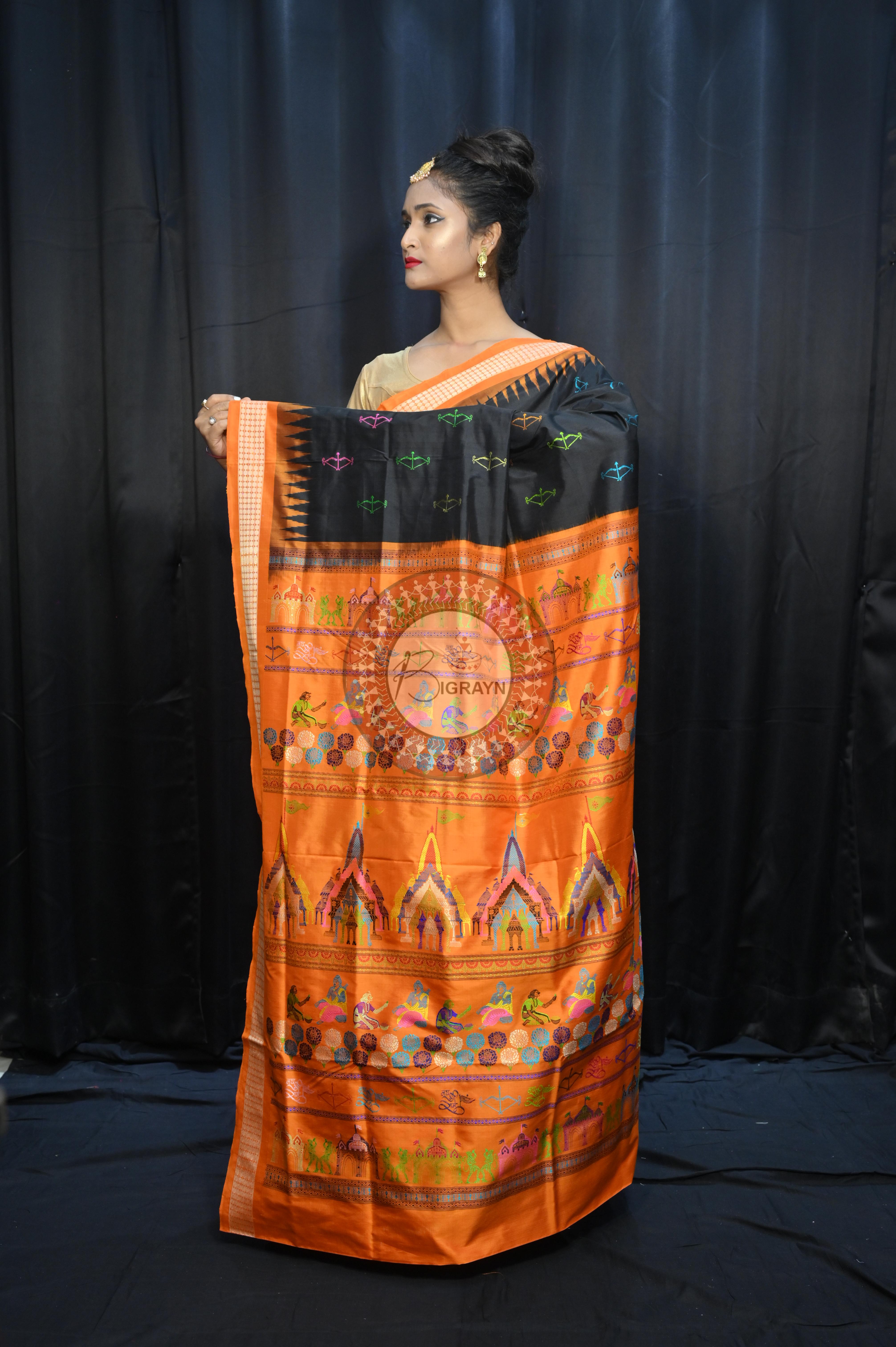 Black Orange Sri Ram Exclusive Sambalpuri Silk Saree