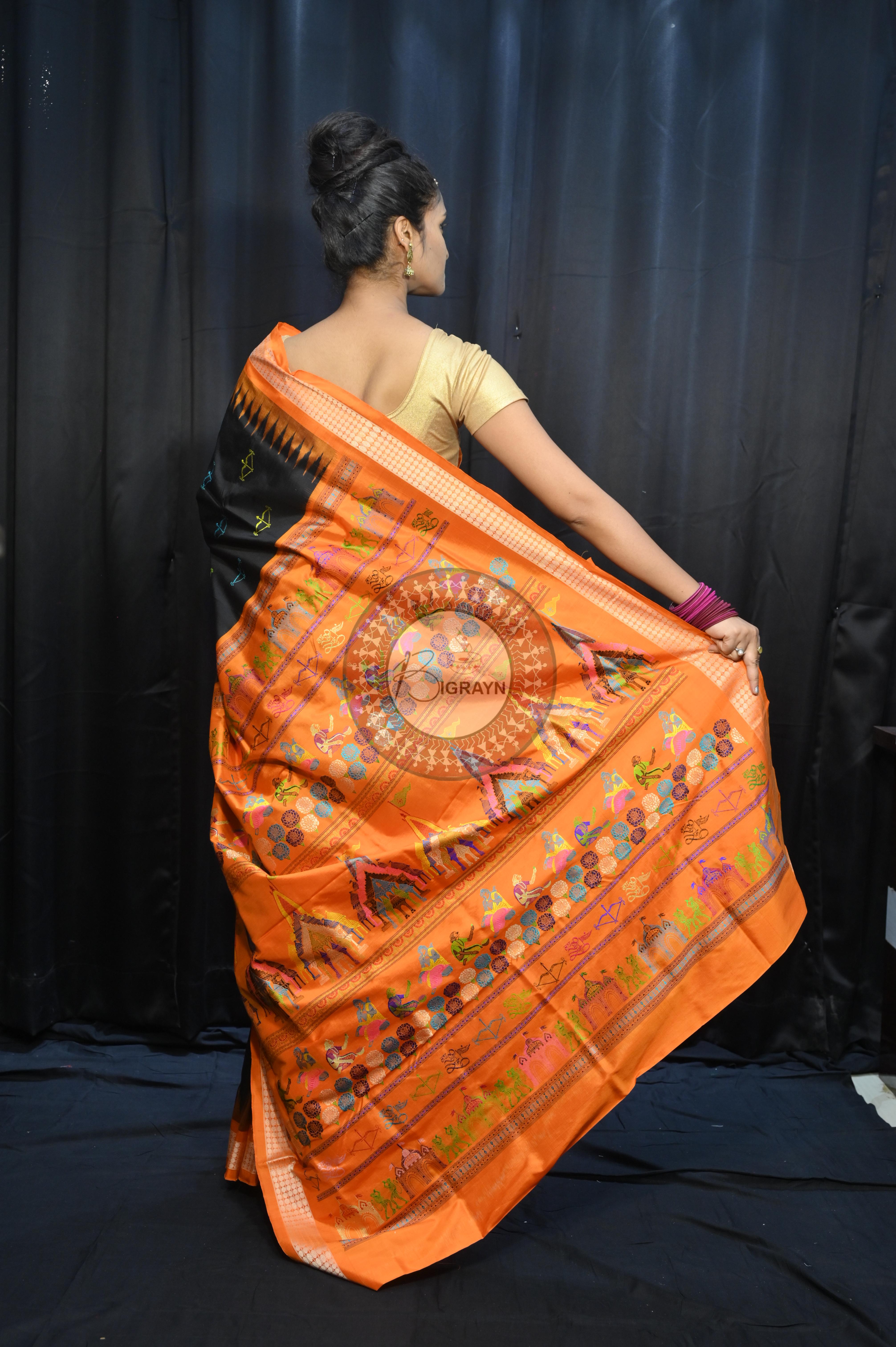 Black Orange Sri Ram Exclusive Sambalpuri Silk Saree