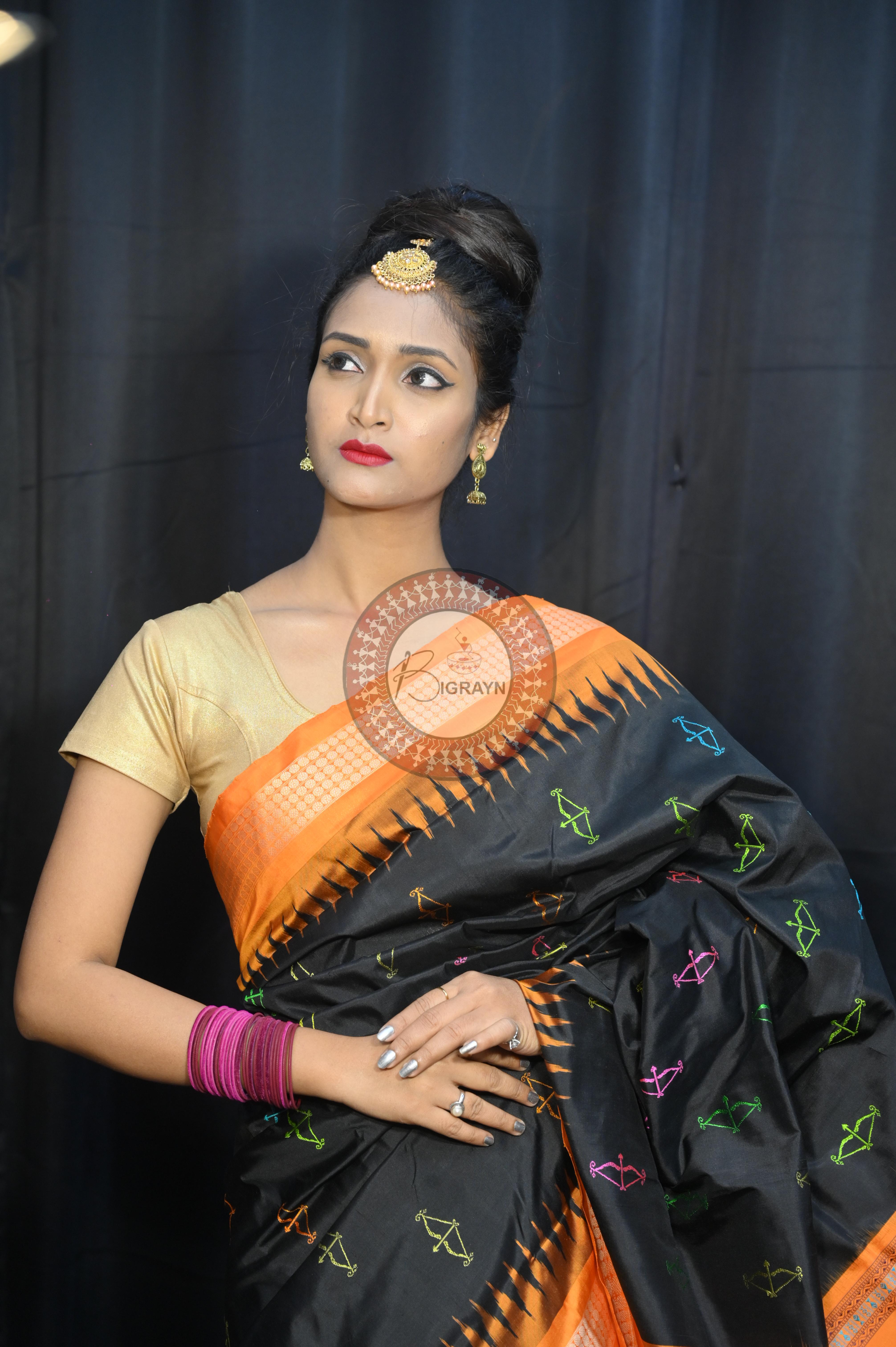 Black Orange Sri Ram Exclusive Sambalpuri Silk Saree