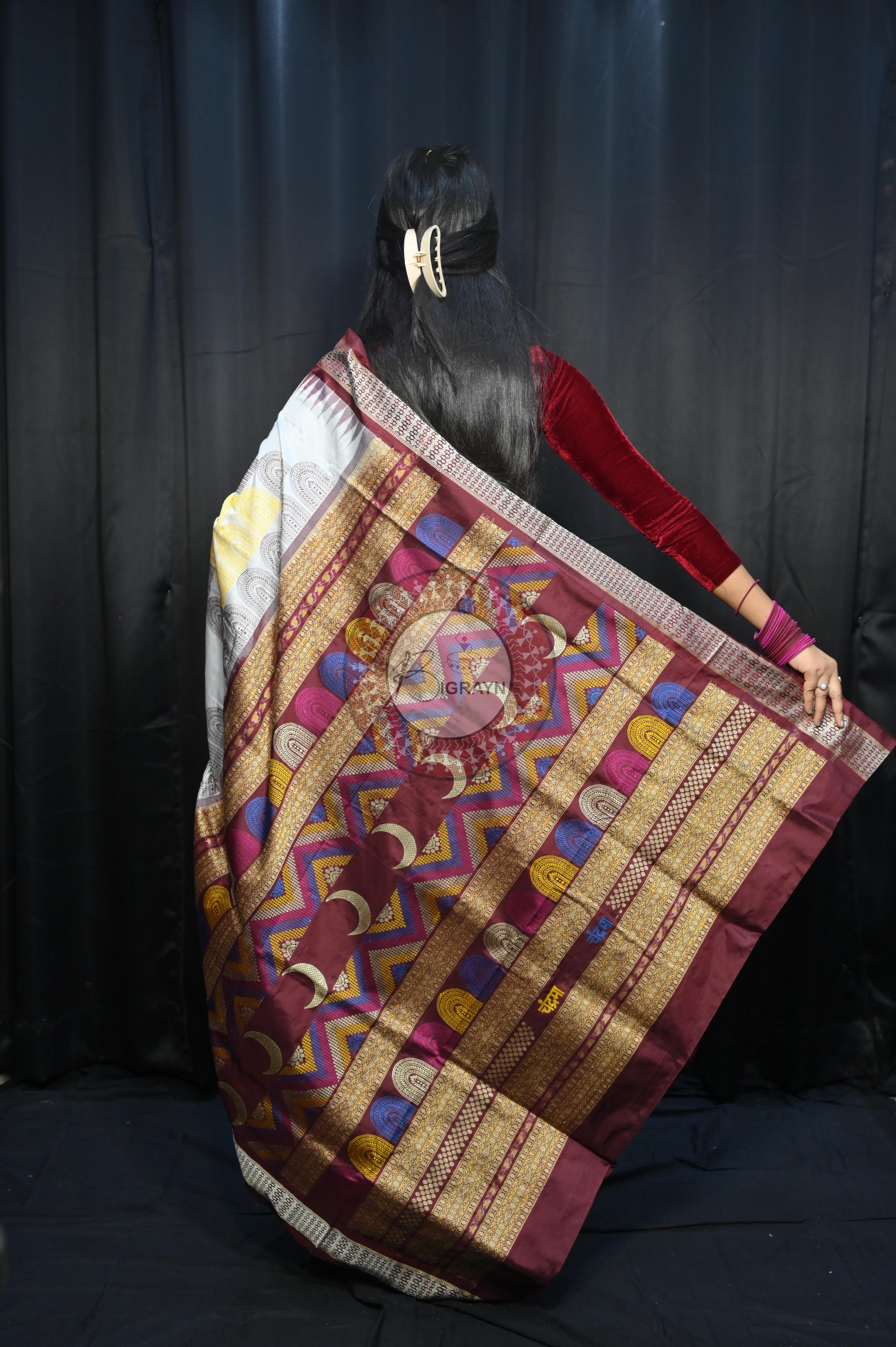 White Coffee Chandrama Exclusive Sambalpuri Silk Saree