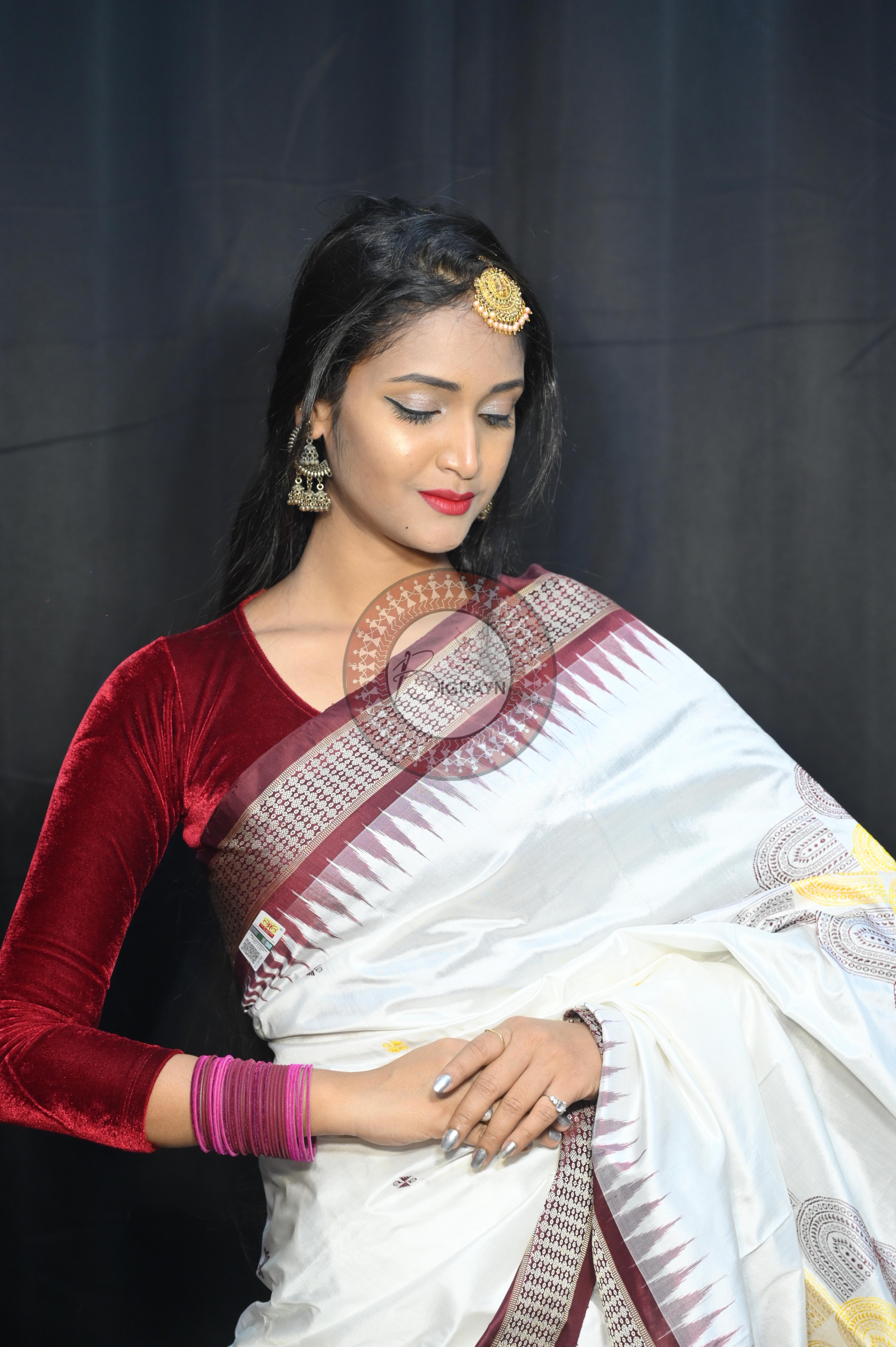 White Coffee Chandrama Exclusive Sambalpuri Silk Saree