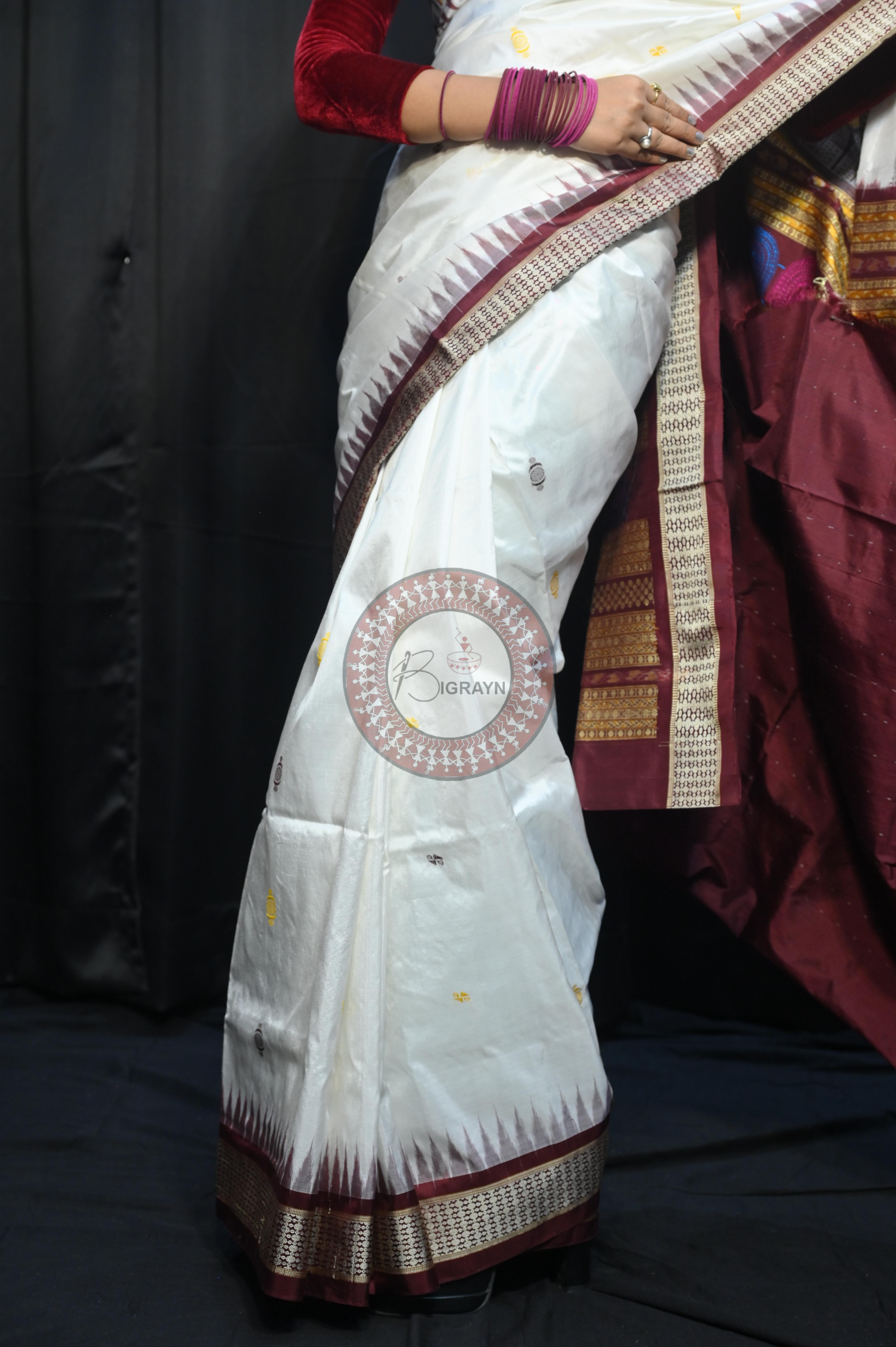 White Coffee Chandrama Exclusive Sambalpuri Silk Saree