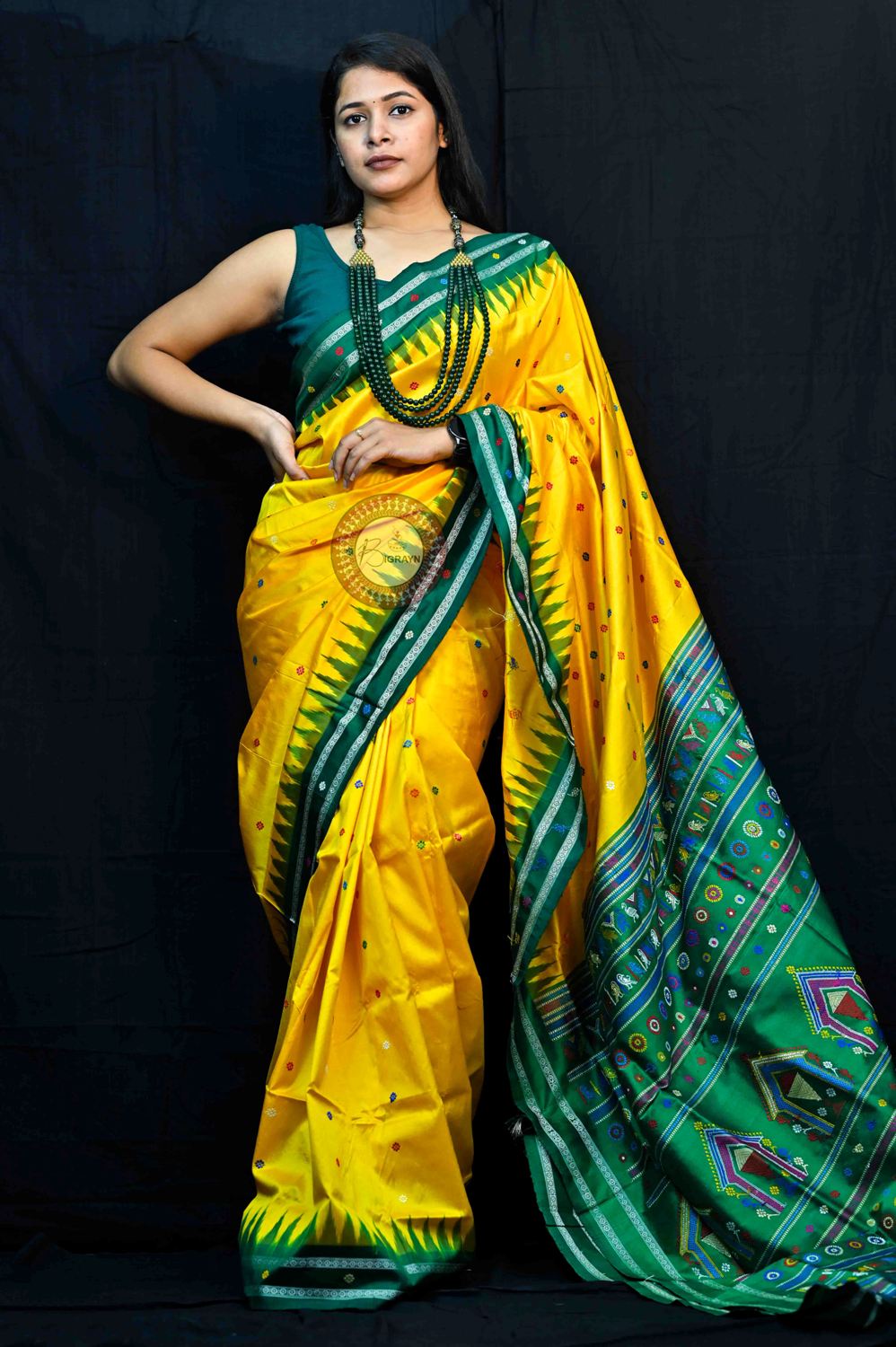 Yellow Green Dolabedi Silk Saree