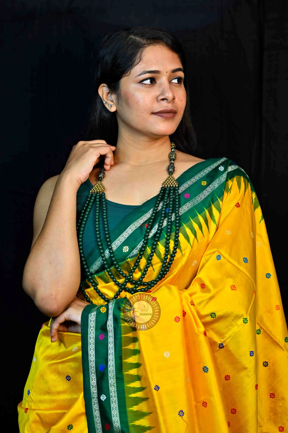 Yellow Green Dolabedi Silk Saree