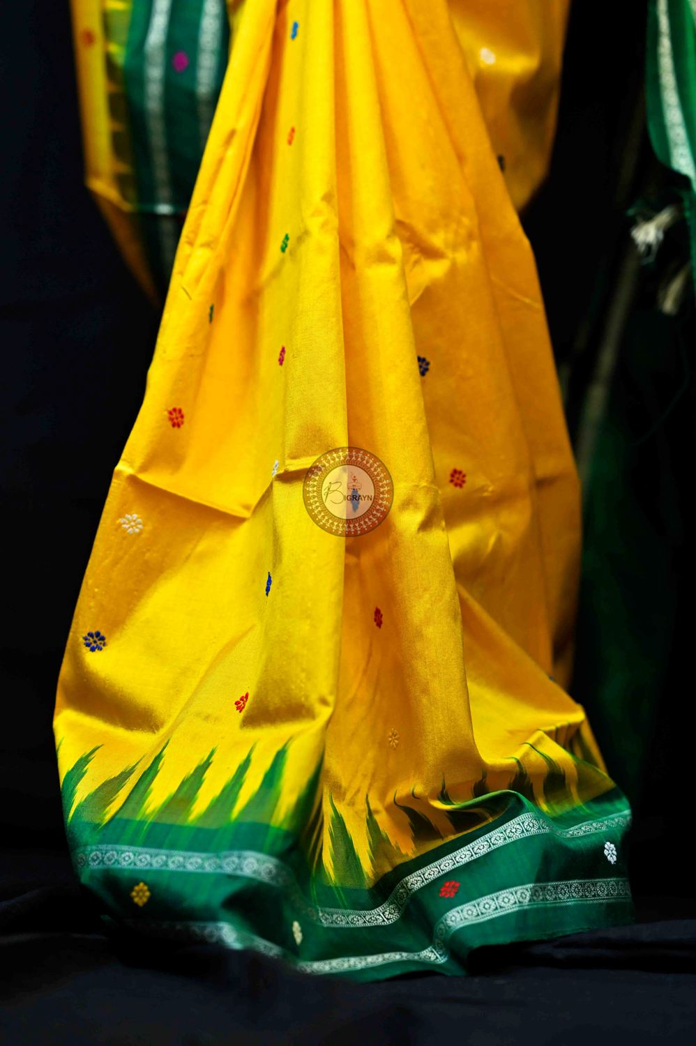 Yellow Green Dolabedi Silk Saree