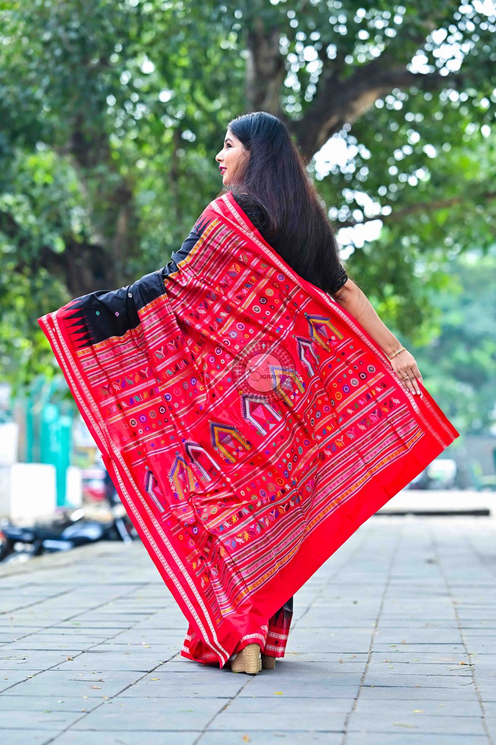 Black Red Dolabedi Silk Saree