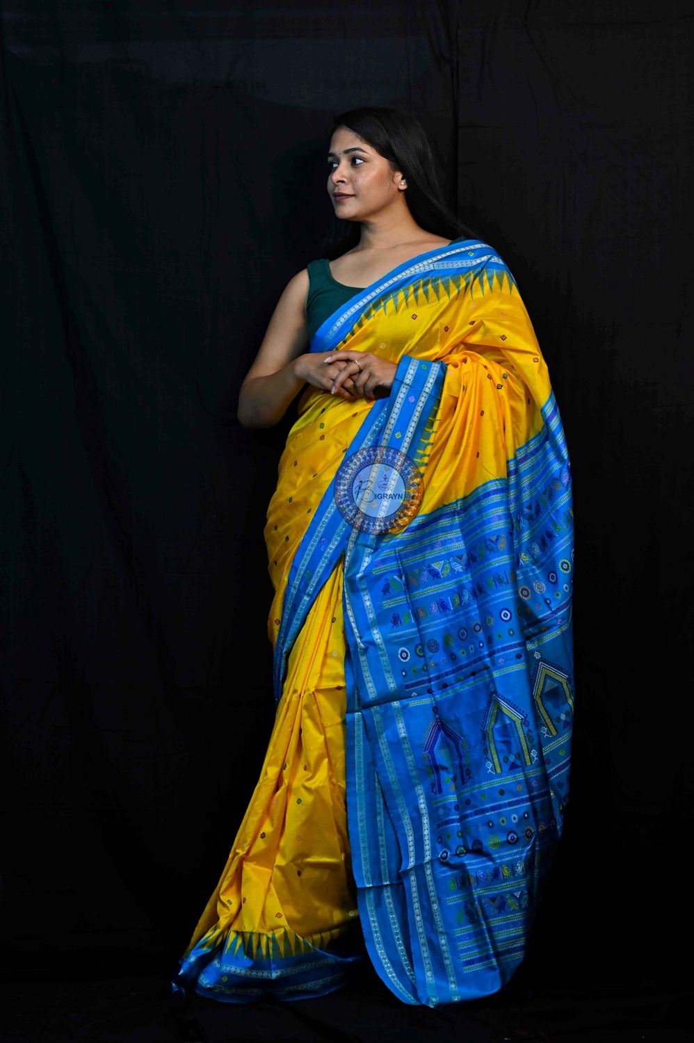 Yellow Blue Dolabedi Silk Saree