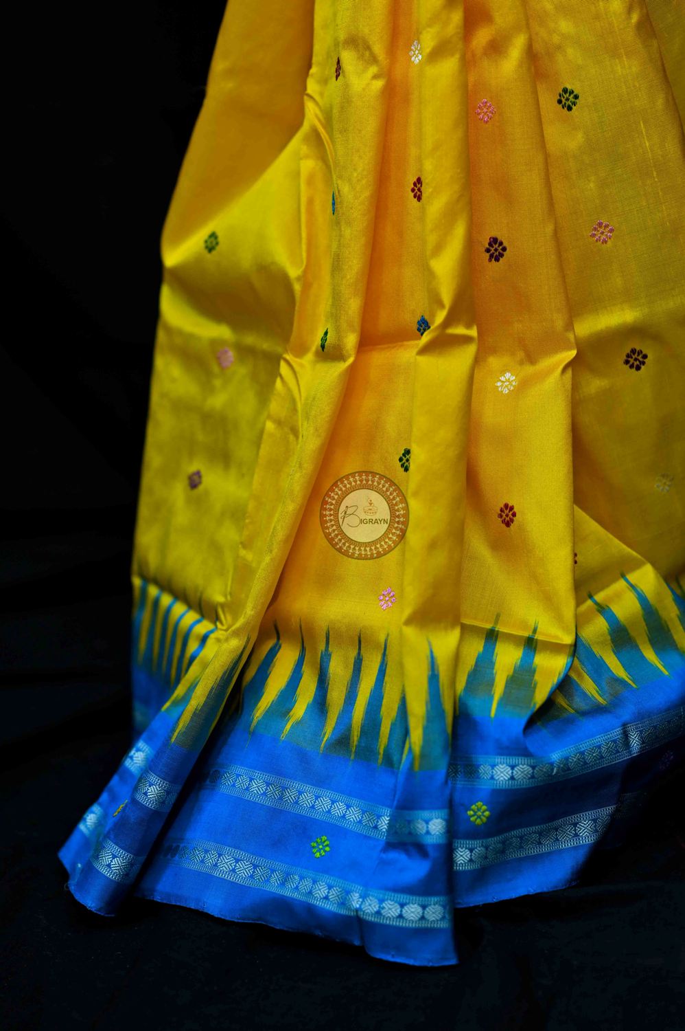 Yellow Blue Dolabedi Silk Saree