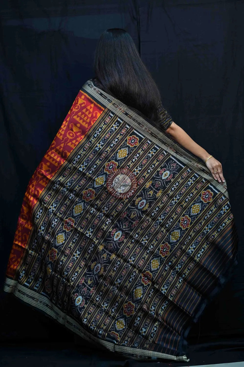 Maroon Black Tribal Chitta Khandua Silk