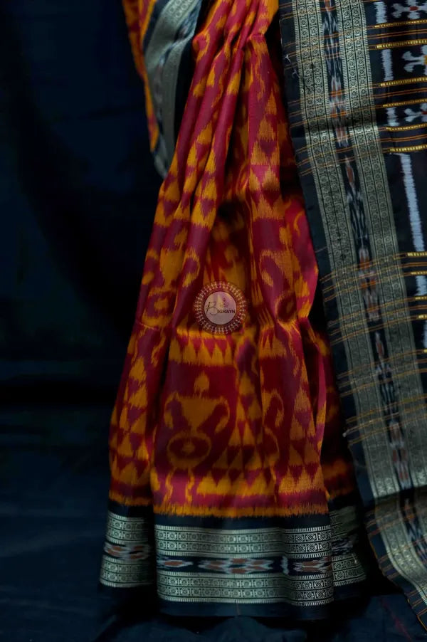 Maroon Black Tribal Chitta Khandua Silk