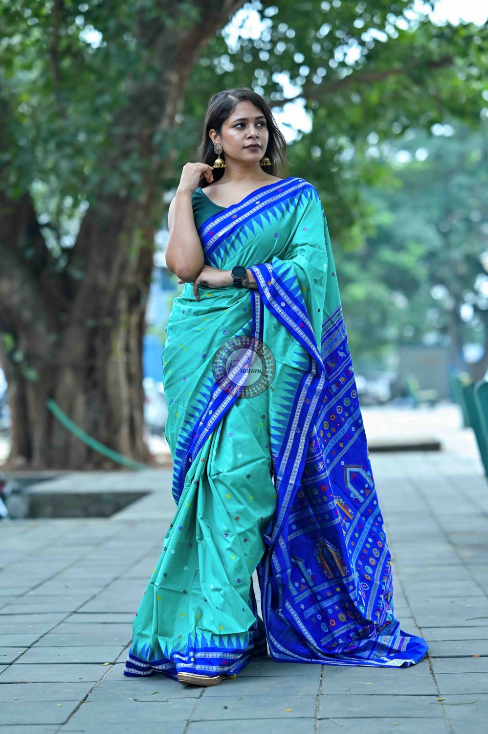 Teal Blue Dolabedi Silk Saree