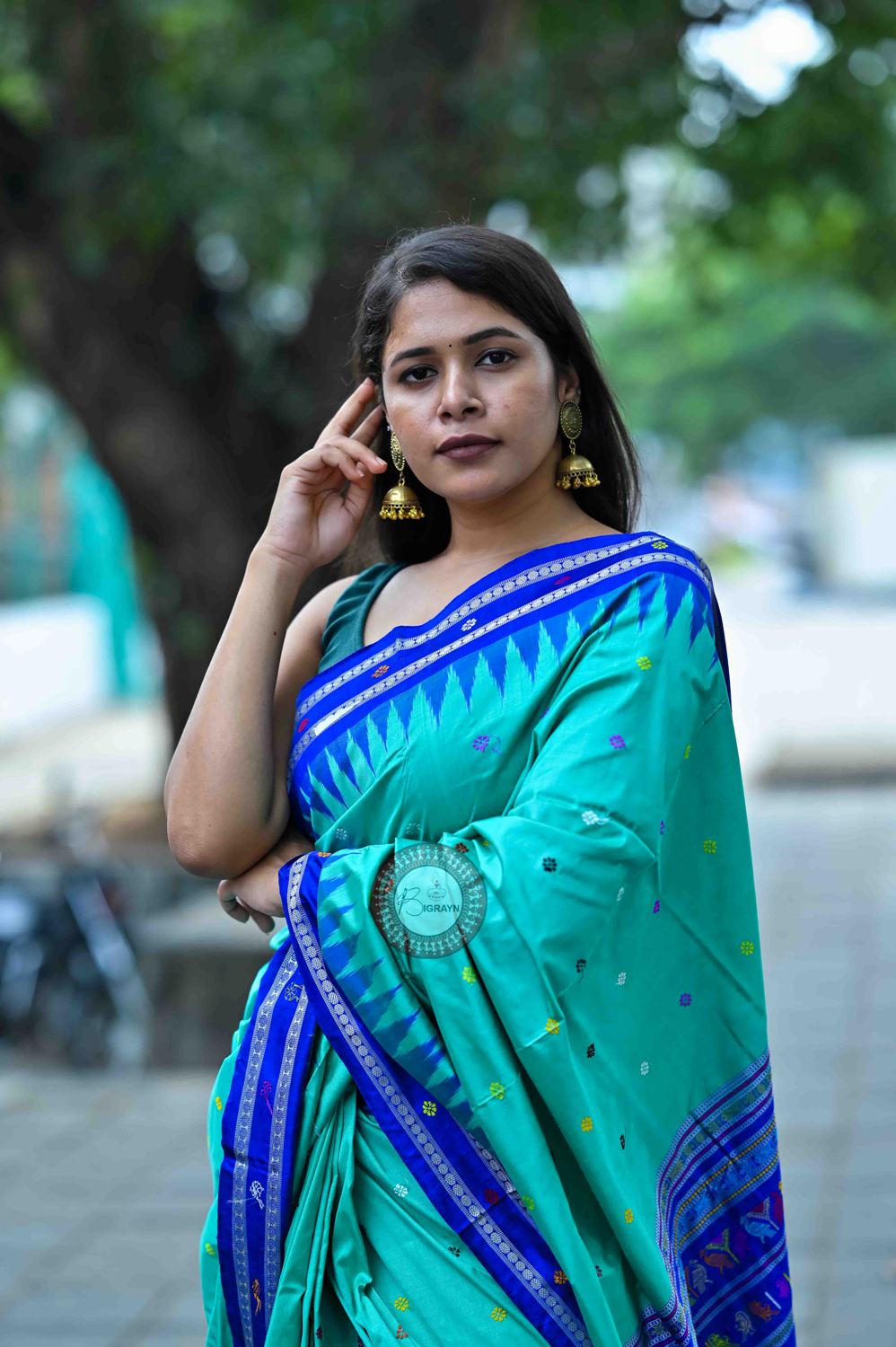 Teal Blue Dolabedi Silk Saree